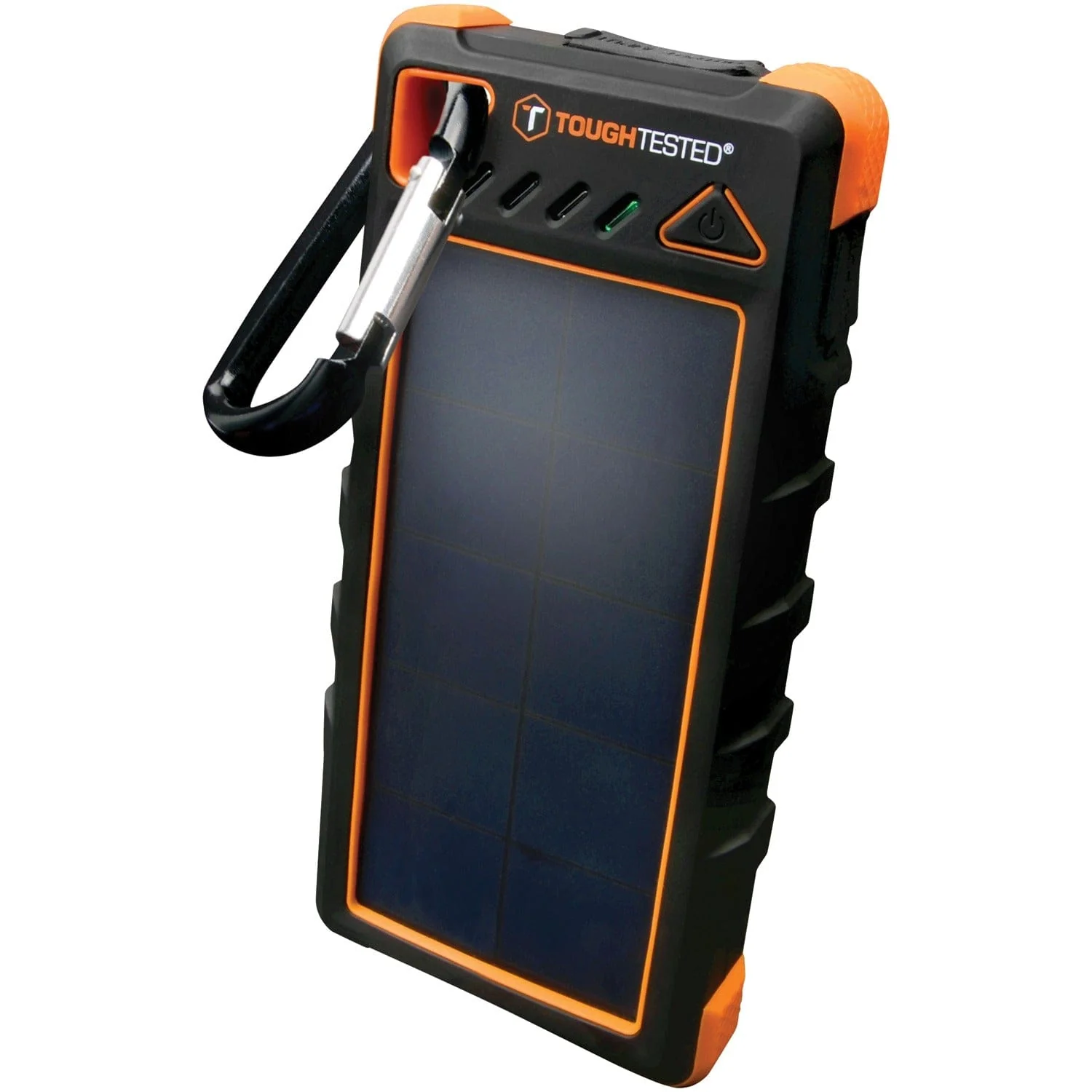ToughTested 16000-mAh Triple-Port USB, USB QC 3.0, and USB-C Waterproof Solar Charger and Wireless Portable Power Bank with Flashlight