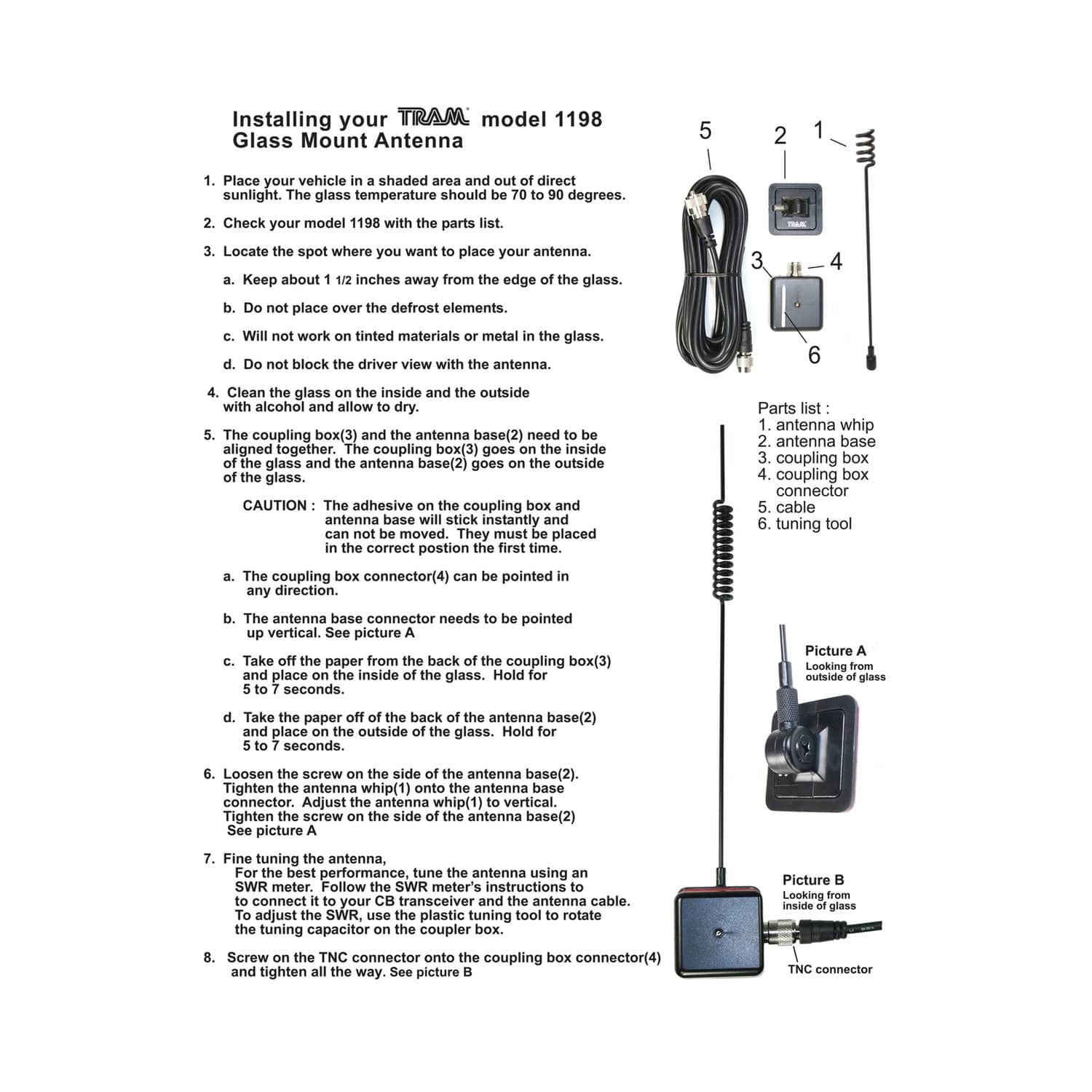 Tram CB/Weather-Band Glass-Mount Antenna with RG58/U Cable and PL-259 Connector - Image 4