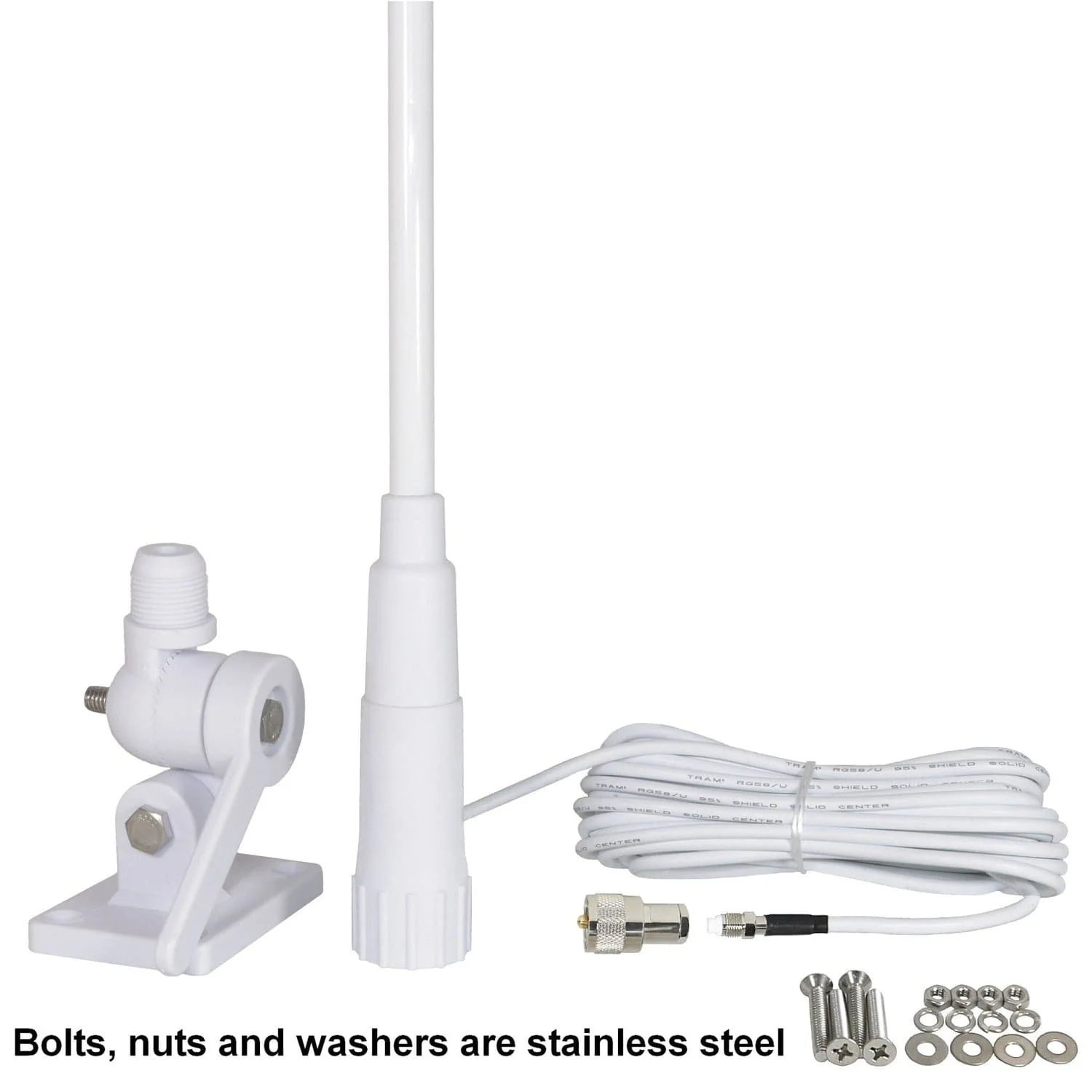 Tram Pretuned VHF 3-dBd-Gain Marine Rachet-Mount 46-In. Fiberglass Antenna with RG58 Cable and FME-Female Connector with PL-259 Adapter - Image 3