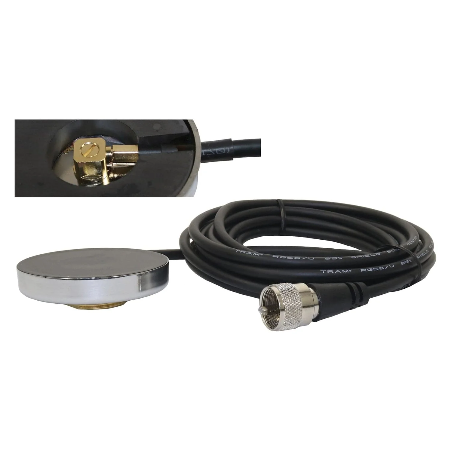 Tram UHF Strong 2-1/2-In. NMO Magnet Mount for High Frequencies, 12-Ft. Cable with PL-259 Connector, Chrome - Image 3