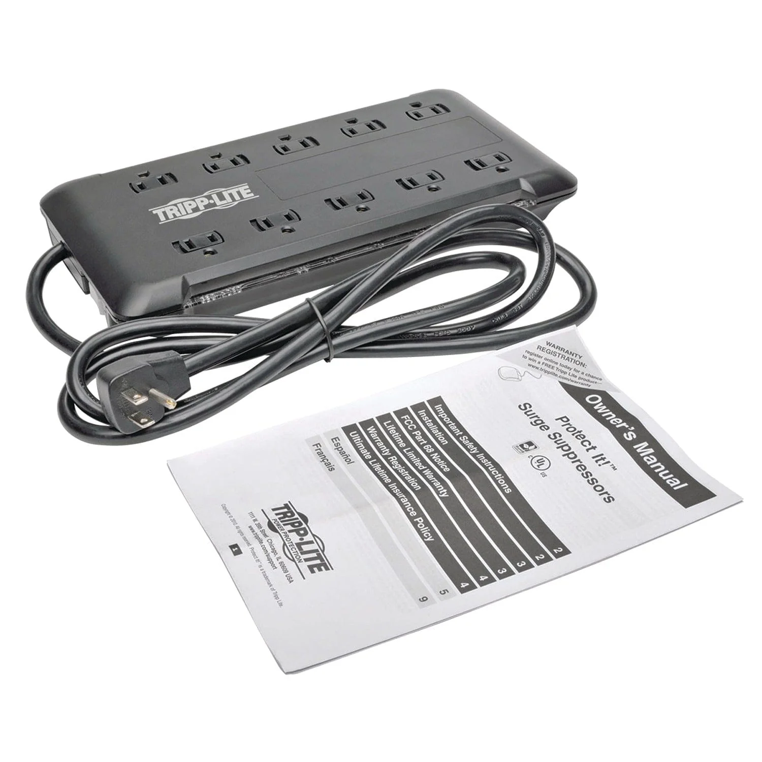 Tripp Lite by Eaton 10-AC Outlet 2880-Joules Protect It! Surge Protector Power Strip with Sliding Covers, 6-Ft. Cord, TLP1006B - Image 2
