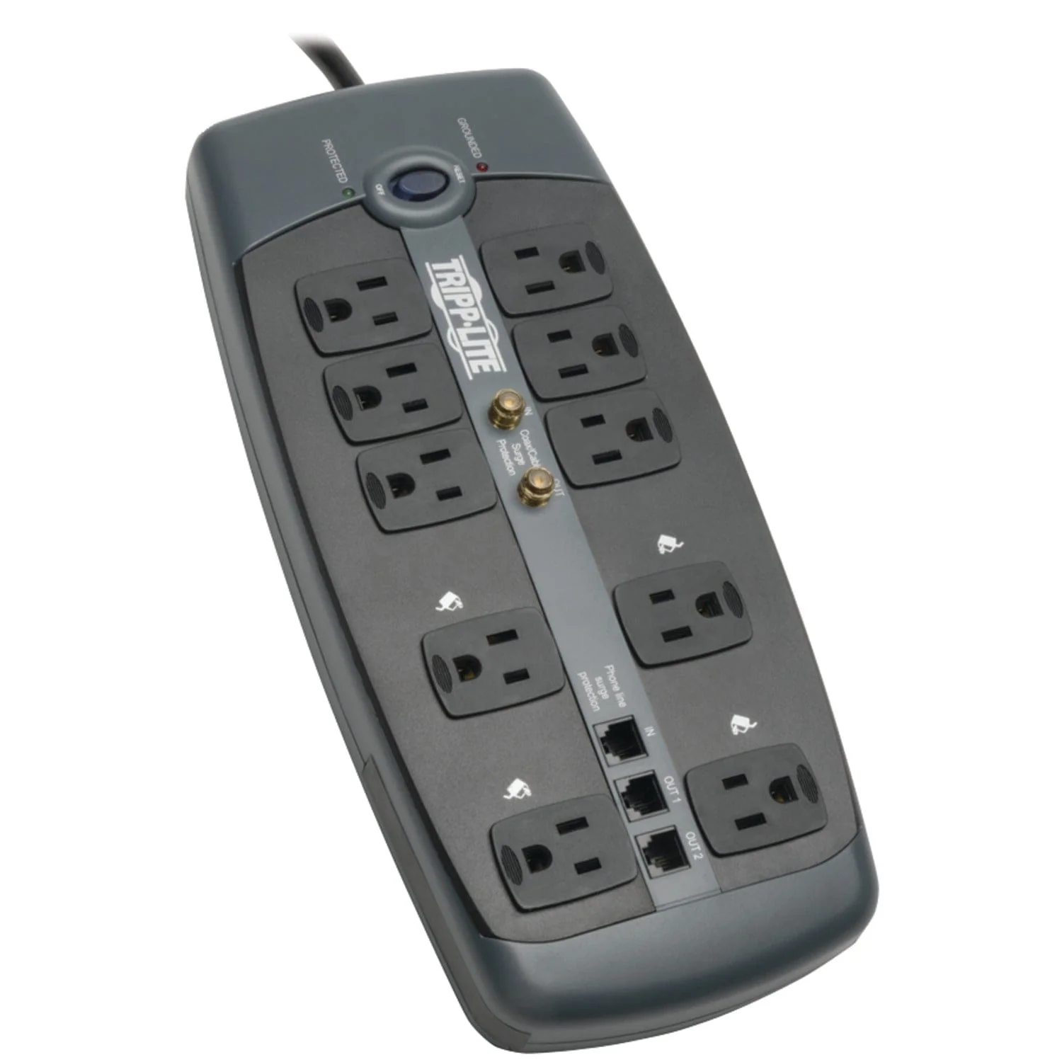 Tripp Lite by Eaton 10-AC Outlet, Telco, and Coax 3345 Joules Protect It! Surge Protector Power Strip, 8-Ft. Cord with Right-Angle Plug