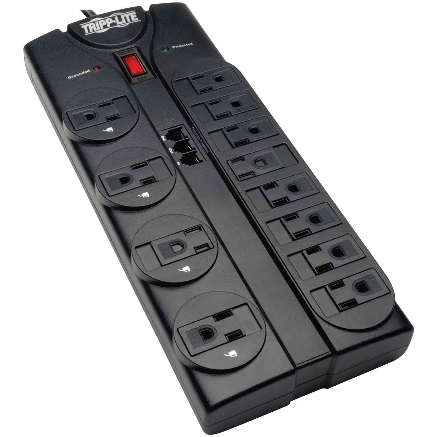 Tripp Lite by Eaton 12-AC Outlet and Telco 2160-Joules Protect It! Surge Protector Power Strip with Safety Covers, 8-Ft. Cord, TLP1208TEL