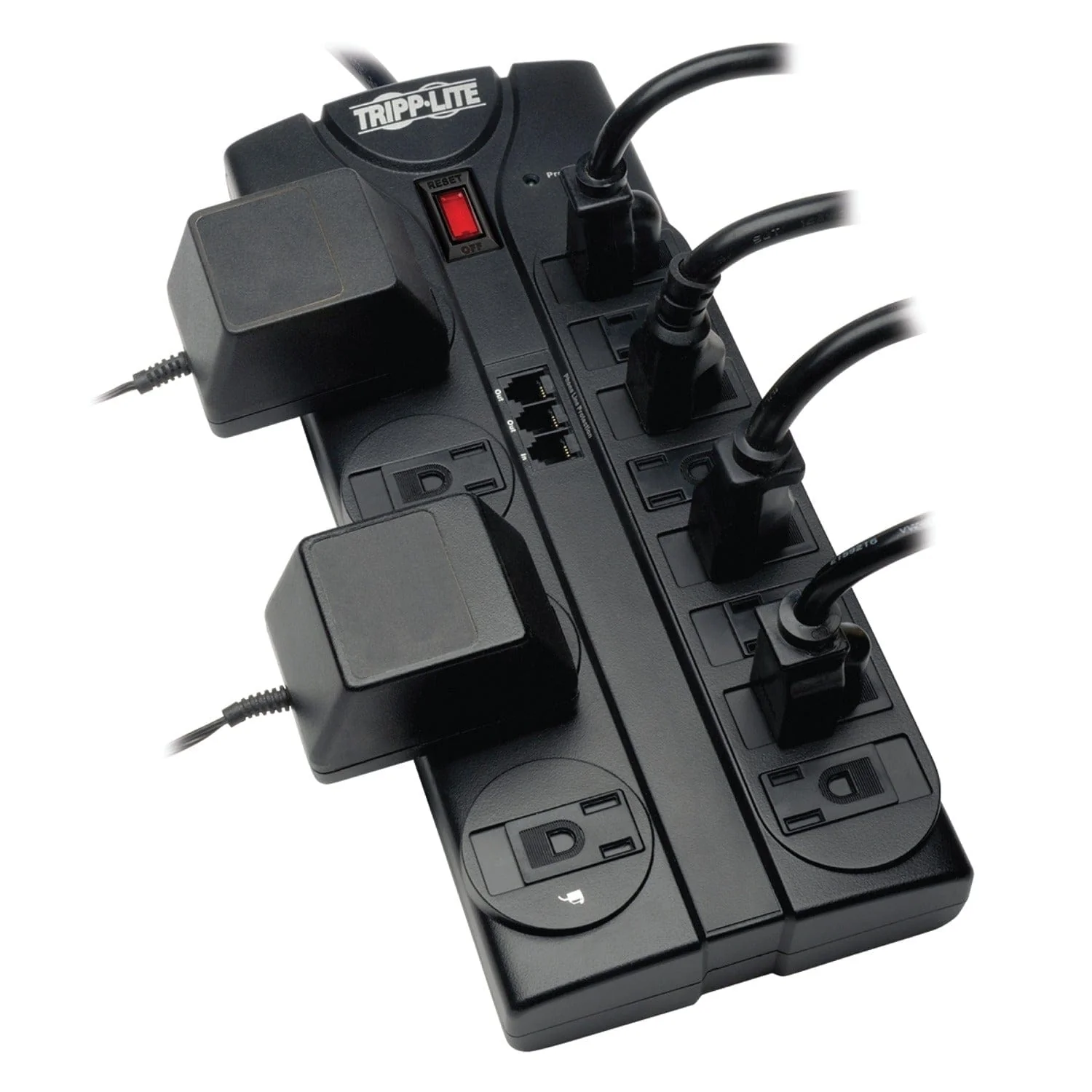 Tripp Lite by Eaton 12-AC Outlet and Telco 2160-Joules Protect It! Surge Protector Power Strip with Safety Covers, 8-Ft. Cord, TLP1208TEL - Image 2