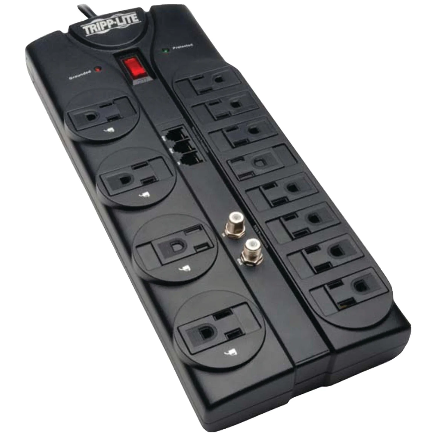 Tripp Lite by Eaton 12-AC Outlet, Telco, and Coax 2880-Joules Protect It! Surge Protector Power Strip, 8-Ft. Cord with Right-Angle Plug