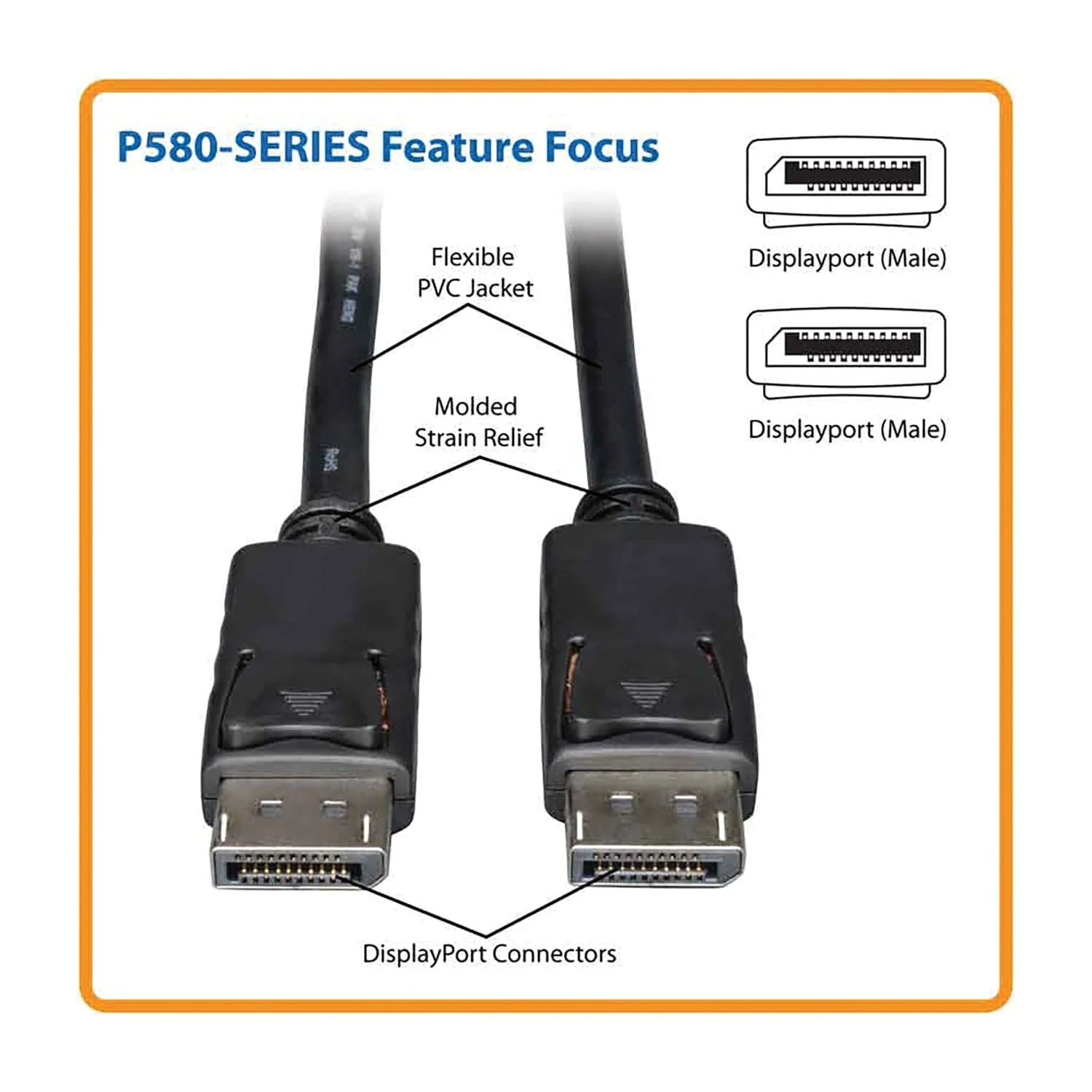 Tripp Lite by Eaton 4K at 60 Hz DisplayPort 1.2 Male/Male Cable with Latches, Black, 10 Ft. - Image 2