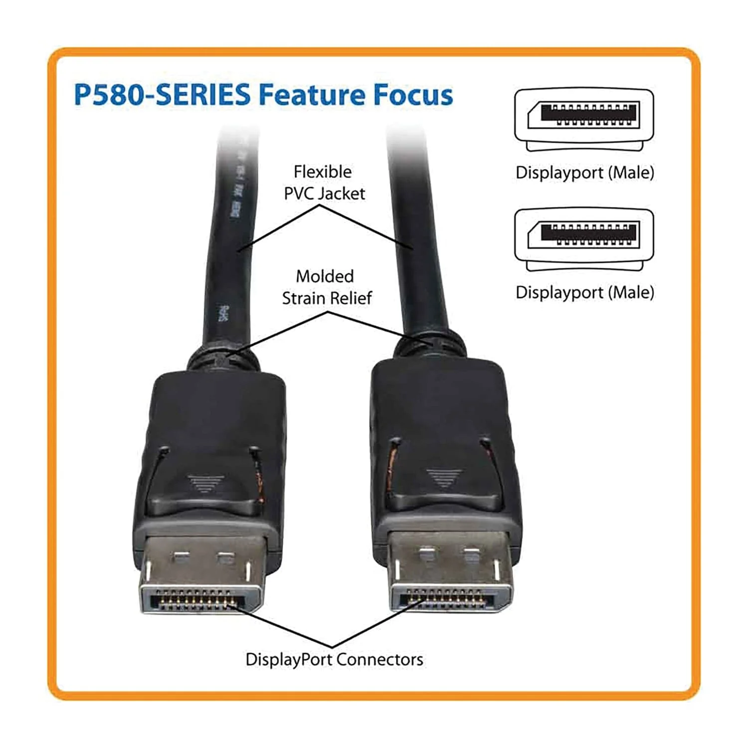 Tripp Lite by Eaton 4K at 60 Hz DisplayPort 1.2 Male/Male Cable with Latches, Black, 15 Ft. - Image 2