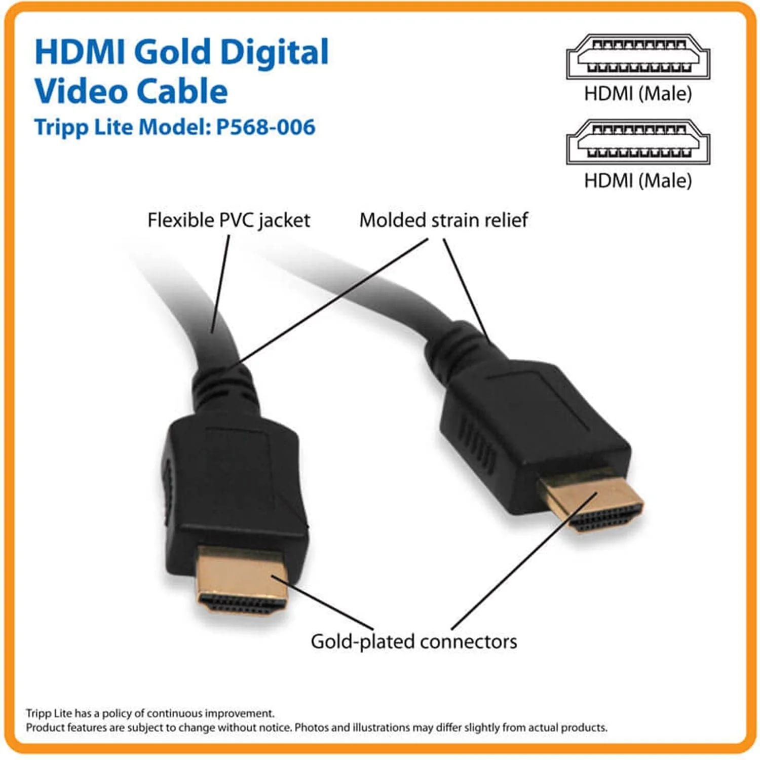 Tripp Lite by Eaton 4K UHD Male/Male High-Speed HDMI Cable, Black, 6 Ft. - Image 2