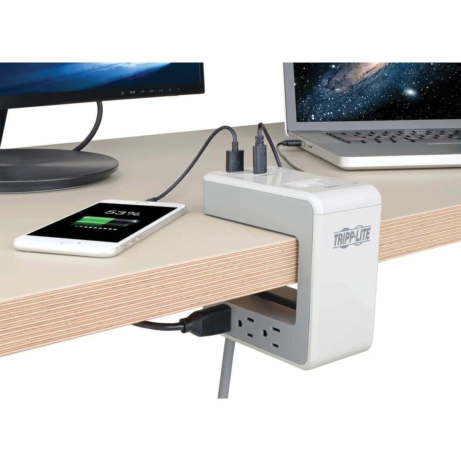 Tripp Lite by Eaton 6-AC Outlet and 3-USB Port 1080-Joules Protect It! Surge Protector Desk Clamp, 8-Ft. Pivoting Cord, TLP648USBC - Image 2