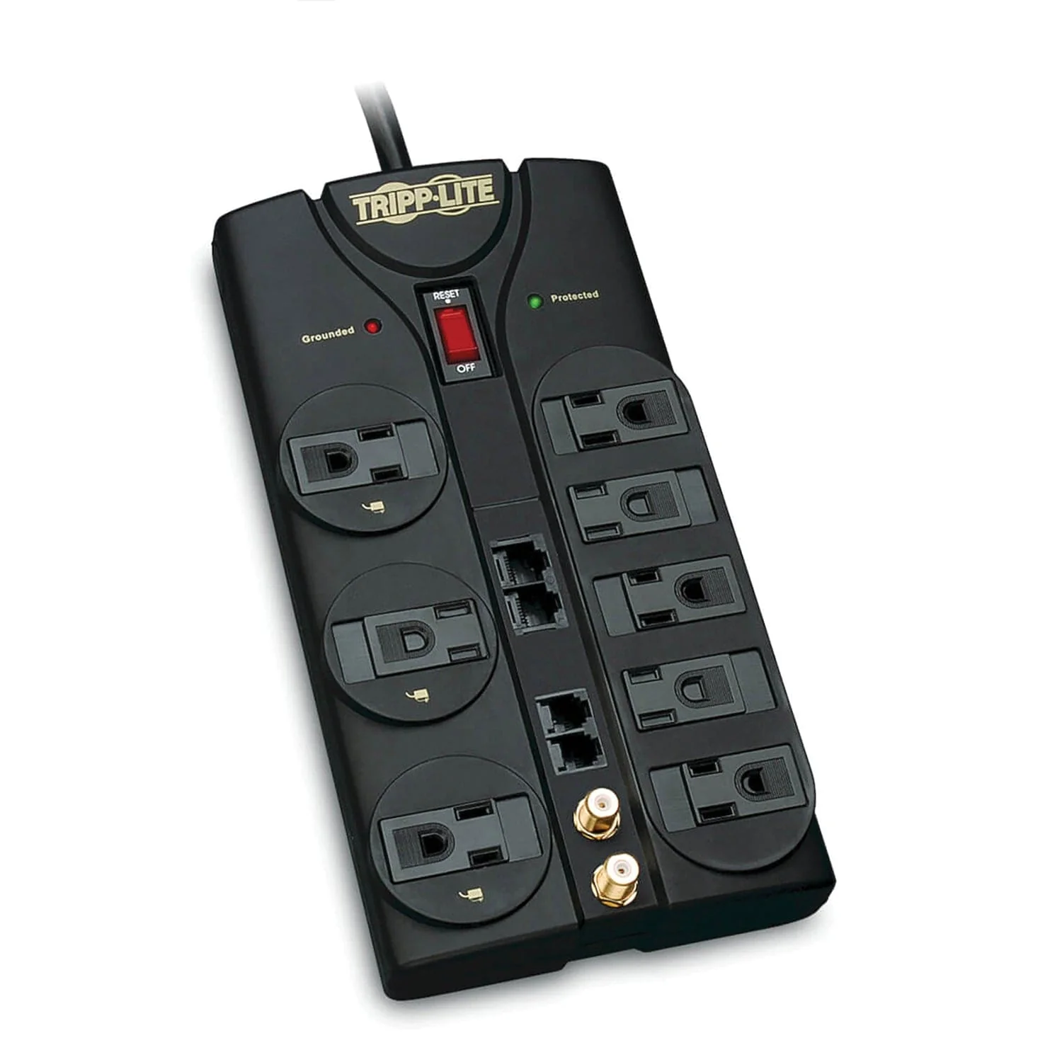 Tripp Lite by Eaton 8-AC Outlet, Telco, Coax, and Ethernet 3240-Joules Protect It! Surge Protector Power Strip with Child Covers, 10-Ft. Cord
