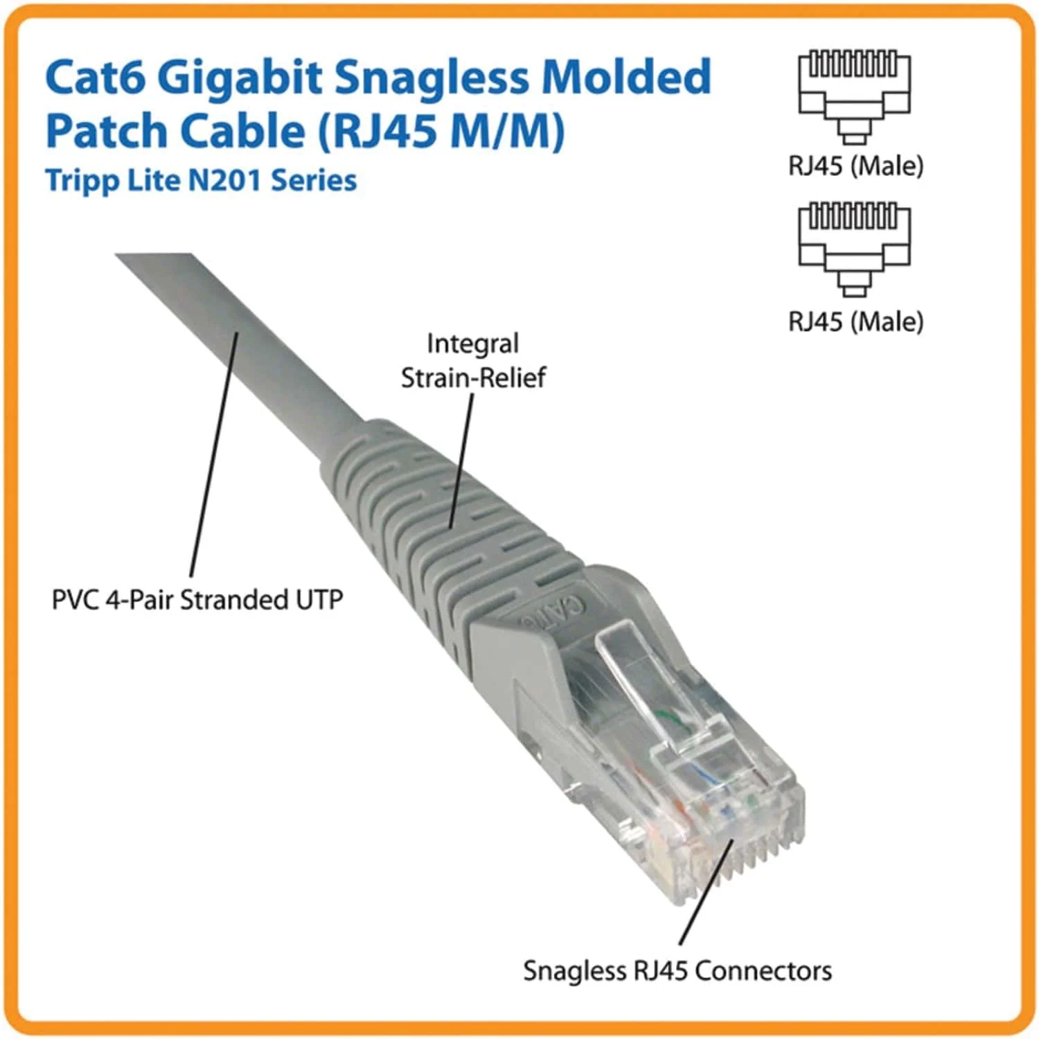 Tripp Lite by Eaton CAT-6 Gigabit Snagless Molded Stranded UTP Ethernet Cable, 7 Ft., White - Image 3