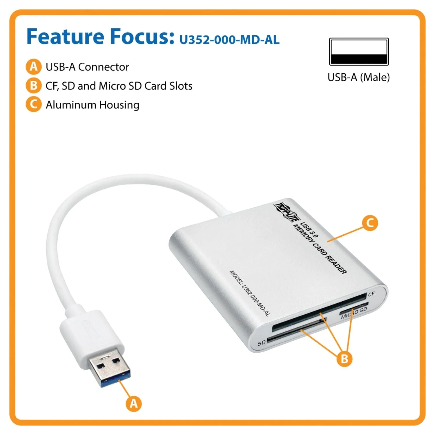 Tripp Lite by Eaton SuperSpeed USB 3.0 Multi-Drive Memory Card Reader/Writer, Aluminum Case, U352-000-MD-AL - Image 2