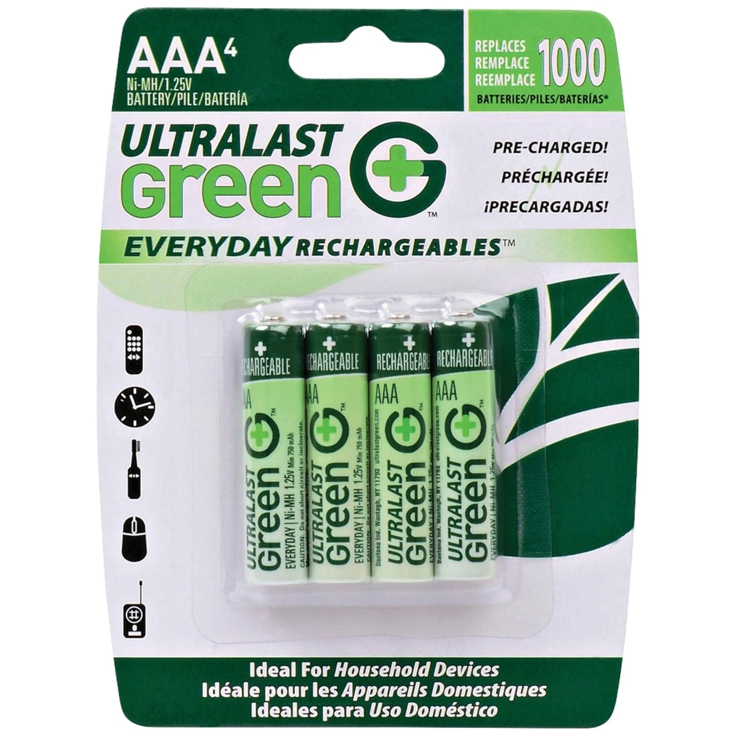 Ultralast Green Everyday Rechargeables AAA NiMH Batteries, 4 pk