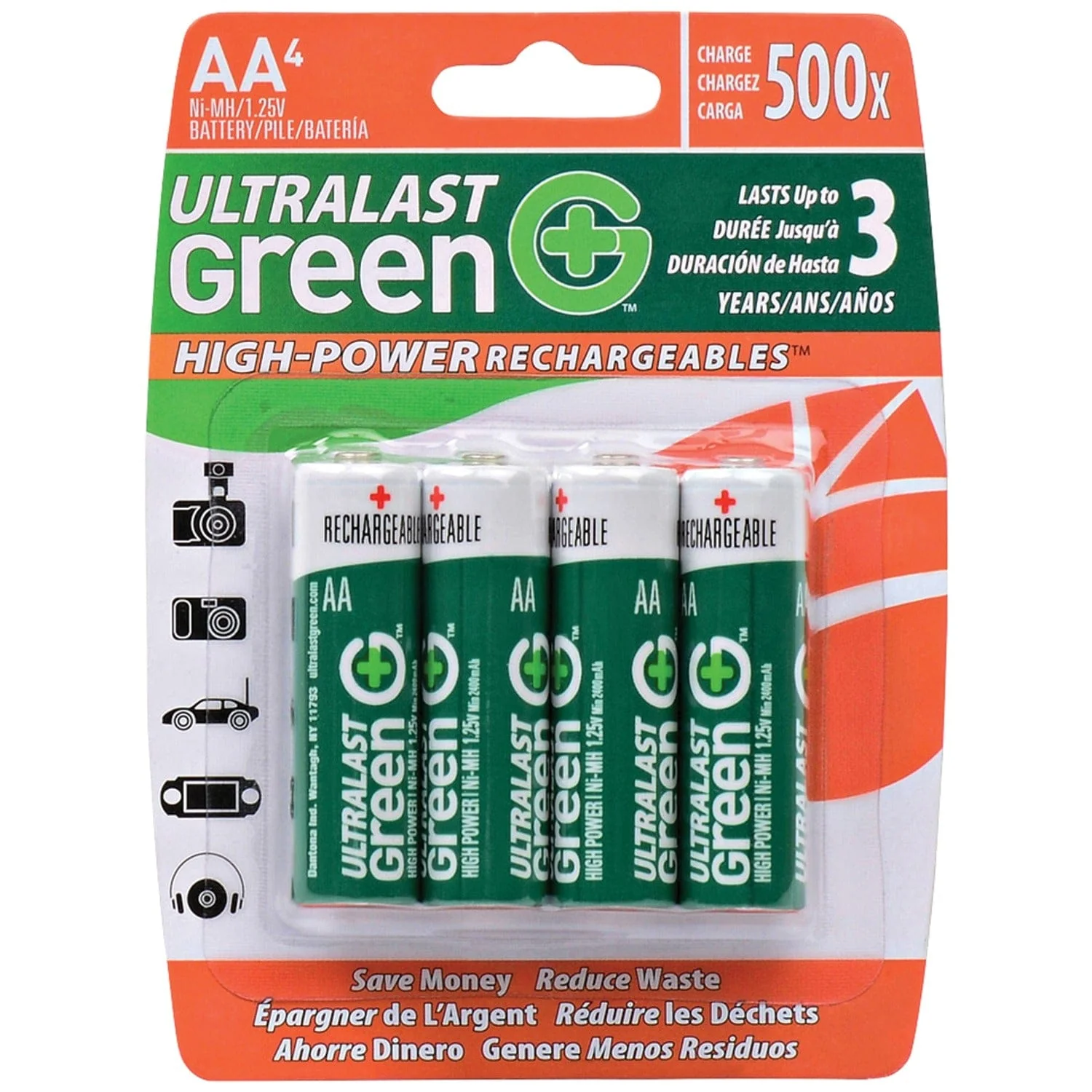 Ultralast Green High-Power Rechargeables AA NiMH Batteries, 4 Pack