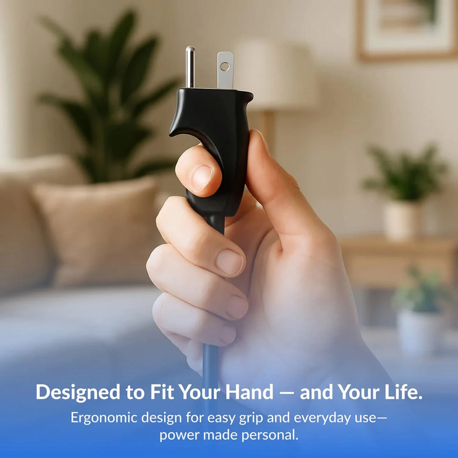 Uncaged Ergonomics Comfort Grip 3-Outlet Grounded Indoor/Outdoor Extension Cord, 8 Ft., Black - Image 2