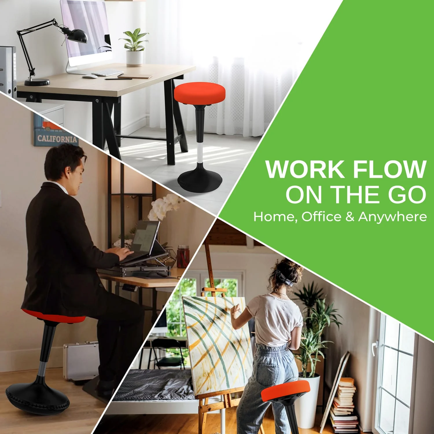 Uncaged Ergonomics Wobble Stool Adjustable-Height Standing Desk and Balance Stool, Red - Image 5