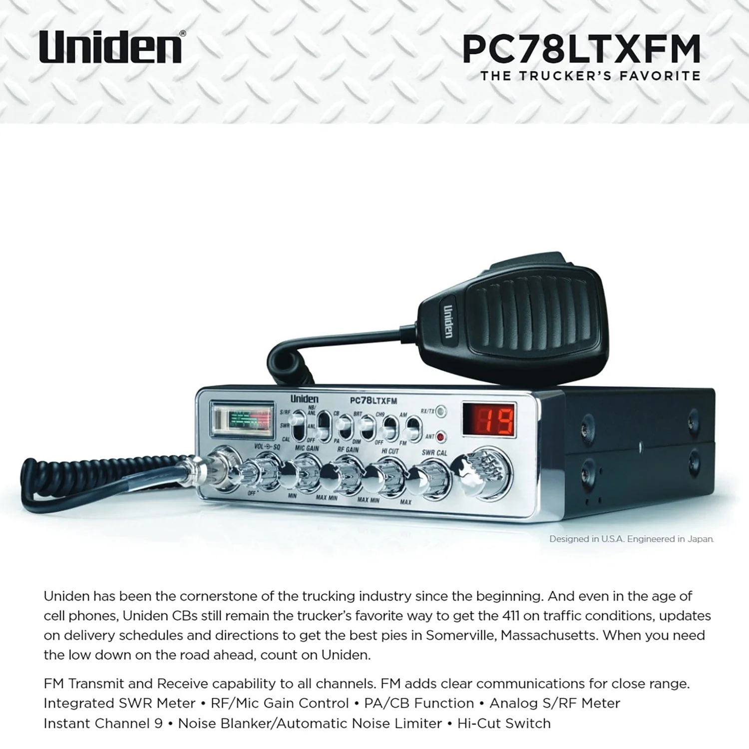 Uniden 40-Channel CB Radio, AM/FM Transmit and Receive with Integrated SWR Antenna, PC78LTXFM - Image 4