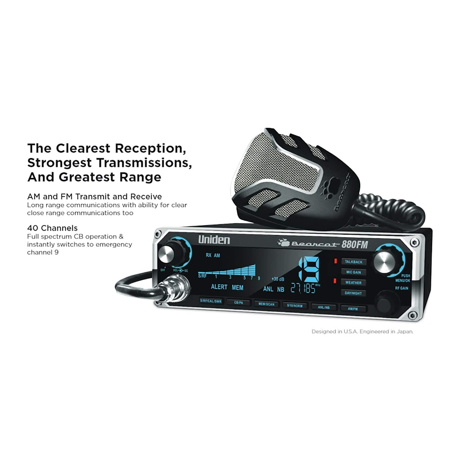 Uniden Bearcat 880FM 40-Channel CB Radio, AM/FM Transmit and Receive with 7-Color LCD Display - Image 2