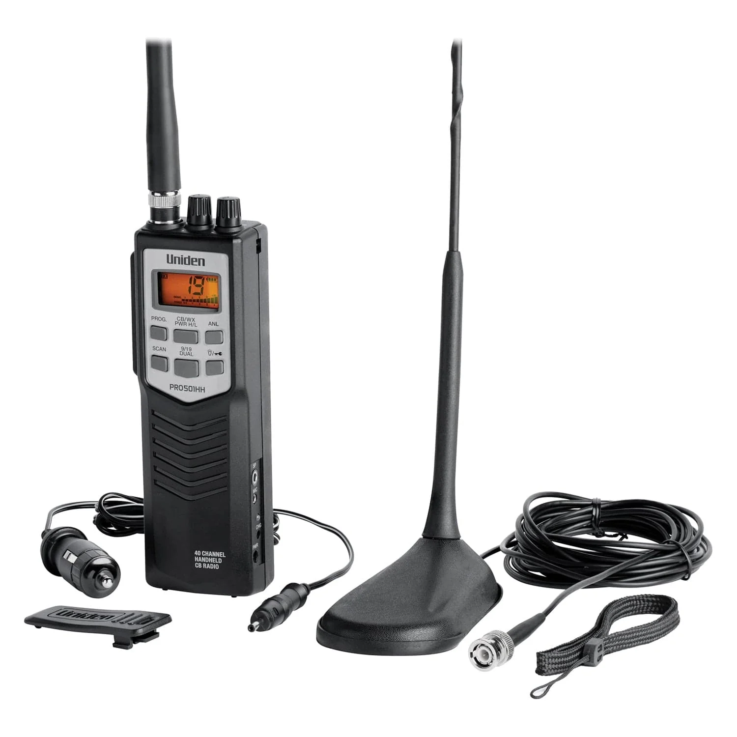 Uniden Pro Series 40-Channel Handheld CB Radio with Magnet-Mount Antenna, Black, PRO501TK - Image 4