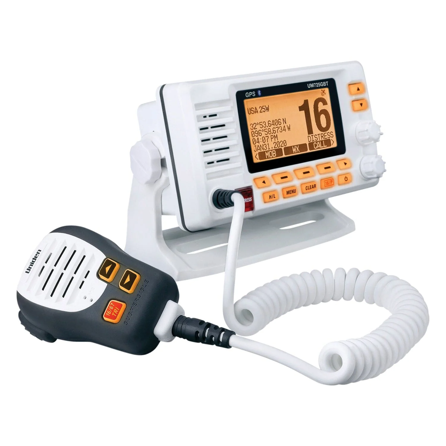 Uniden VHF Marine Radio with GPS and Bluetooth, Fixed Mount, UM725GBT, White - Image 2