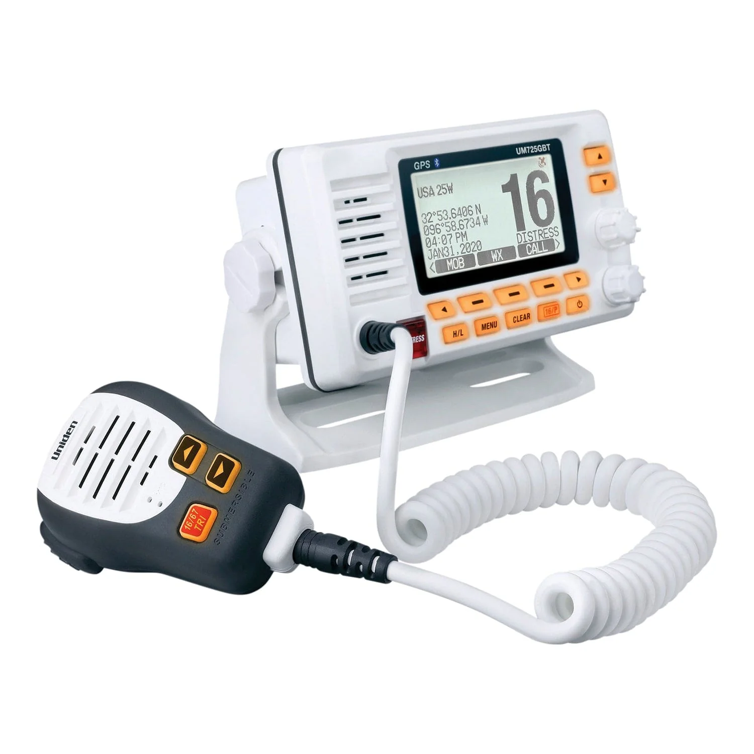 Uniden VHF Marine Radio with GPS and Bluetooth, Fixed Mount, UM725GBT, White - Image 3