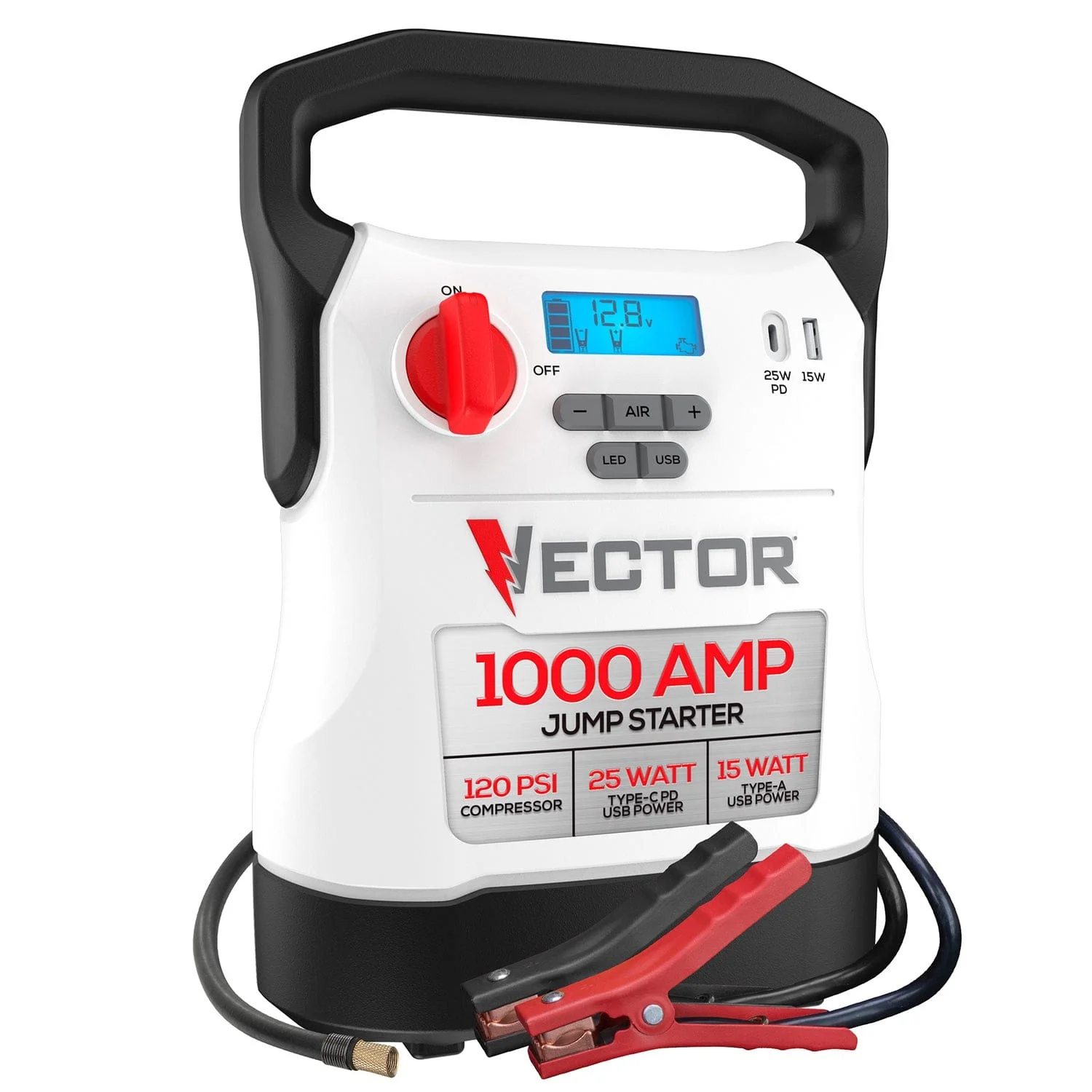 Vector 1000-Amp 12-Volt Automotive Jump Starter with Compressor and USB Power Bank, VECJ1C