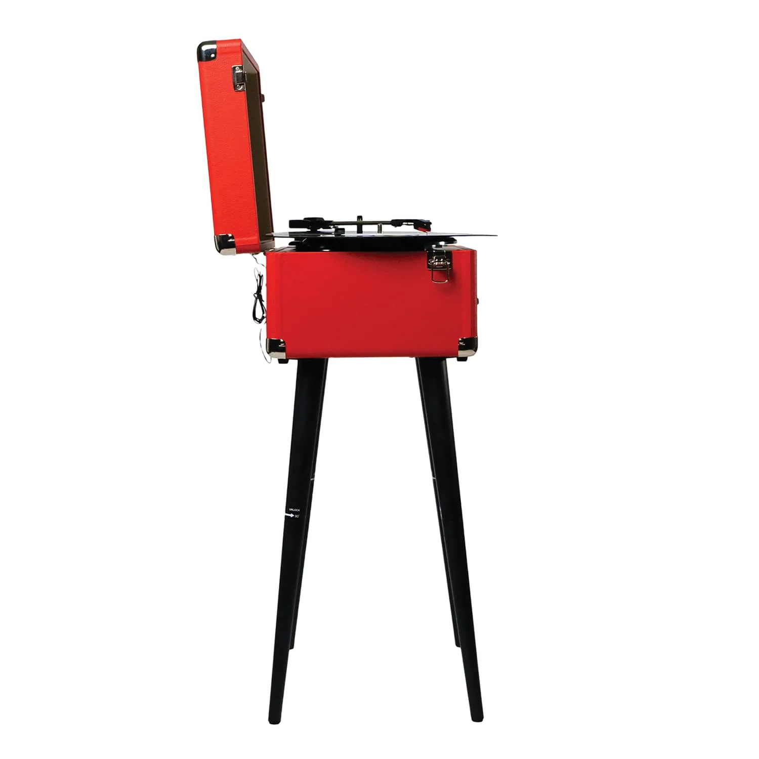 Victor 6-Watt Andover 3-Speed Belt-Drive Manual Suitcase Turntable with Built-in Speakers, Bluetooth In/Out, FM, 45 Adapter, and Legs, Red - Image 2