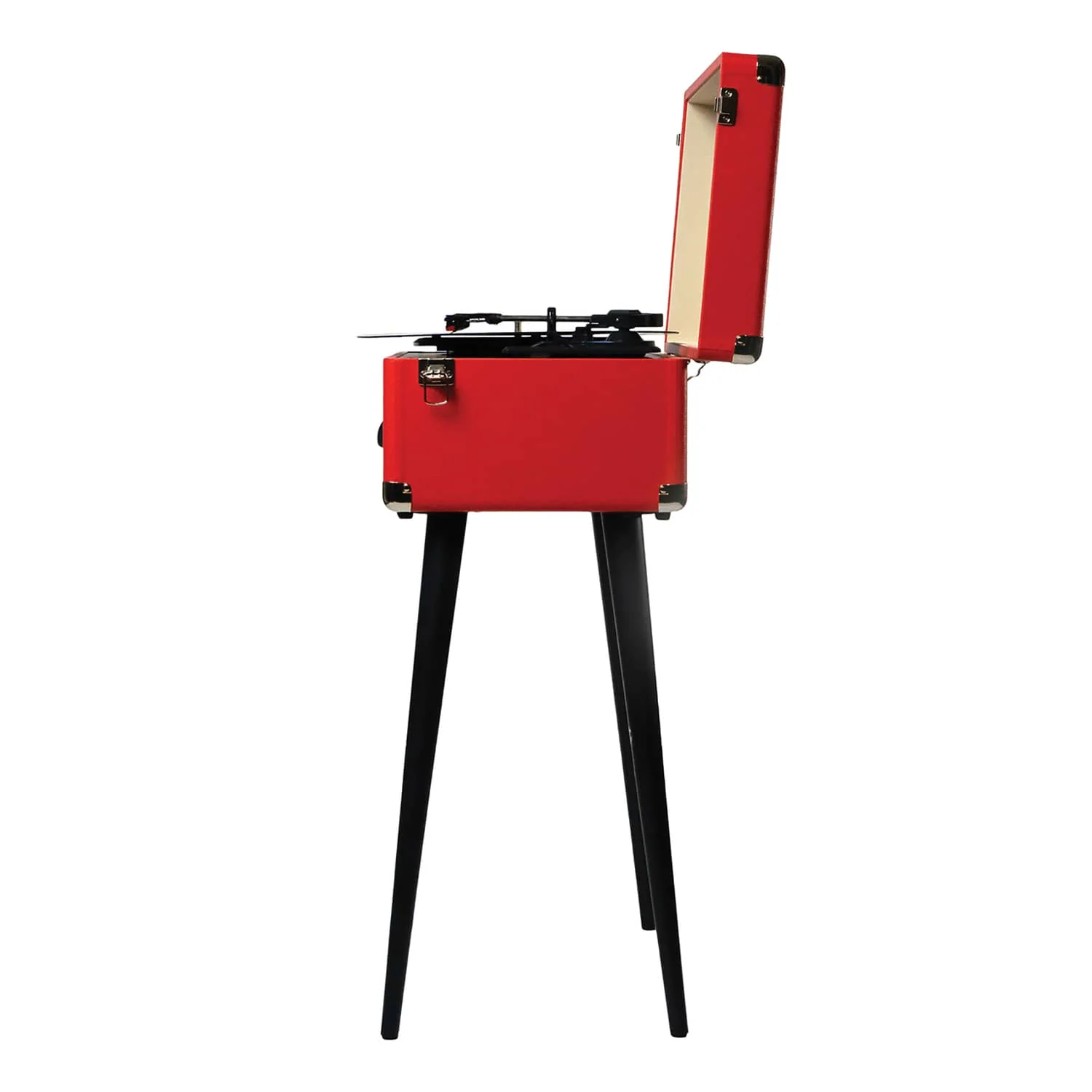 Victor 6-Watt Andover 3-Speed Belt-Drive Manual Suitcase Turntable with Built-in Speakers, Bluetooth In/Out, FM, 45 Adapter, and Legs, Red - Image 3
