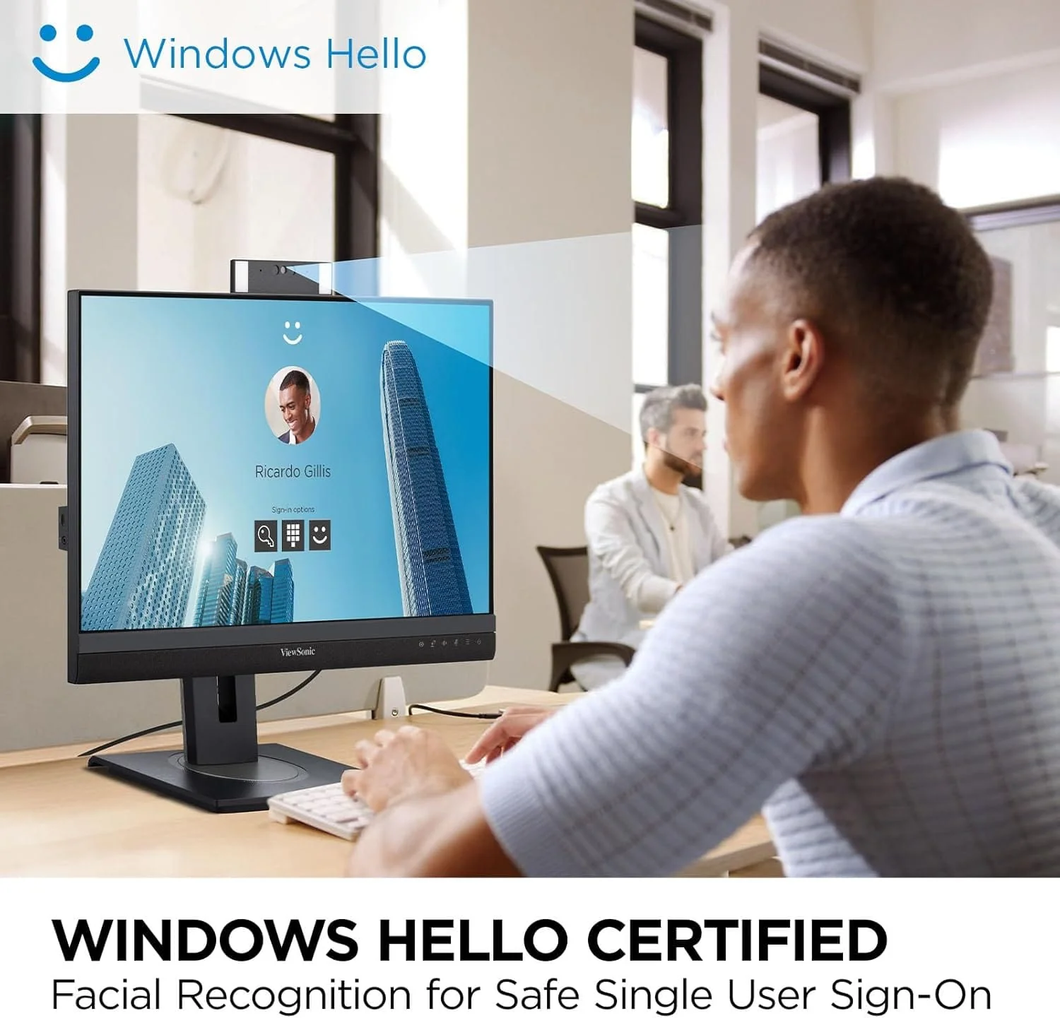 ViewSonic 24" 1080p Video Conferencing Docking Monitor with Webcam, 100 Hz, Black - Certified Refurbished - Image 3