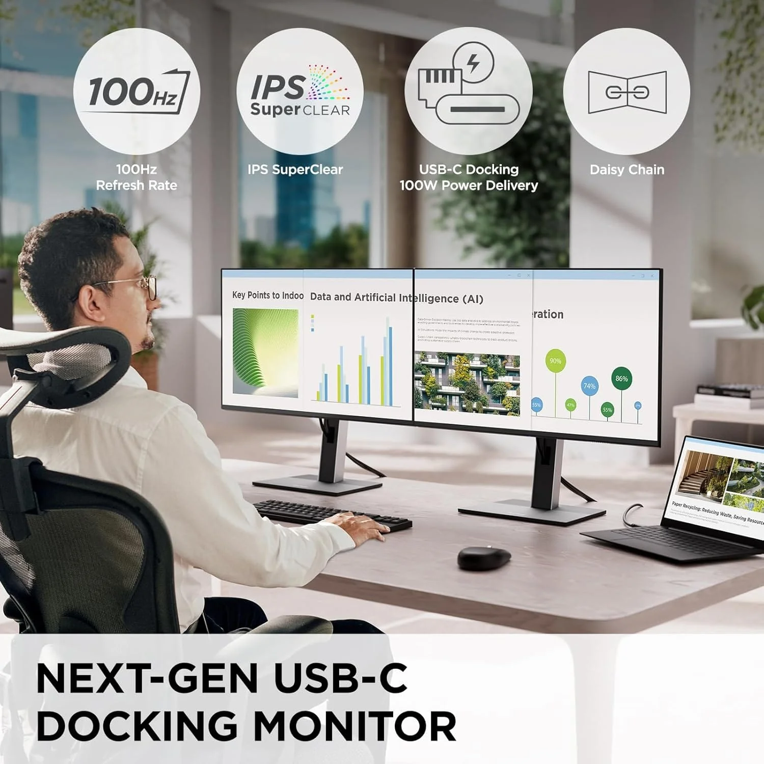 ViewSonic 24 Inch 1080p IPS Docking Monitor with Advanced Ergonomics, 100W USB C - Certified Refurbished - Image 3
