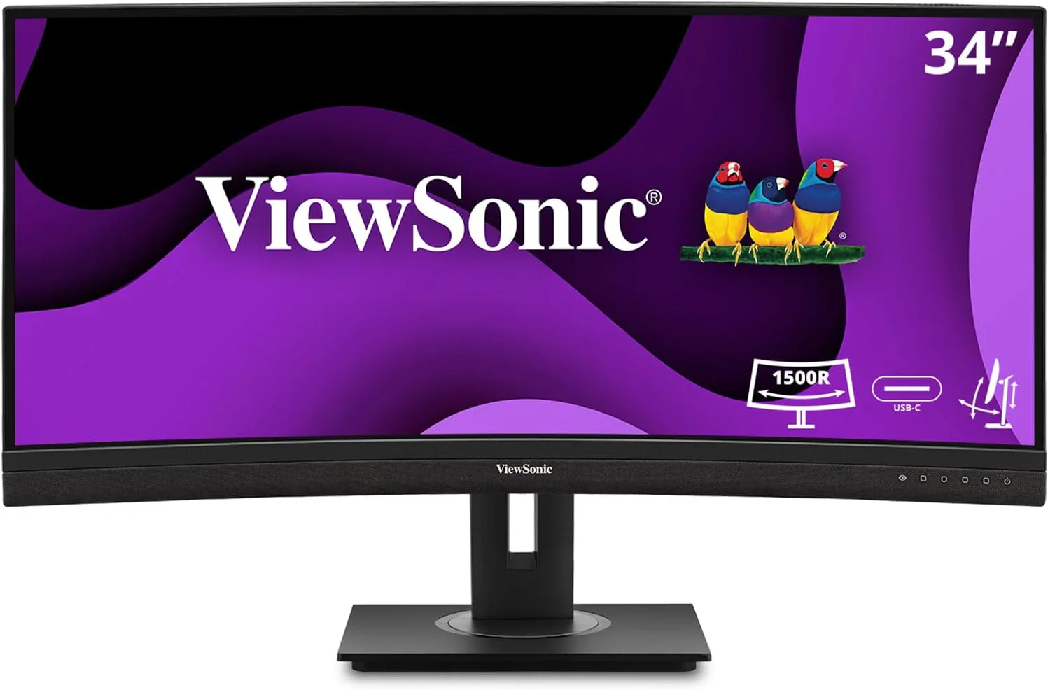 ViewSonic 34" 21:9 1440p Curved Monitor with Ergonomic Design, 100W USB C, 100 Hz, Black - Certified Refurbished