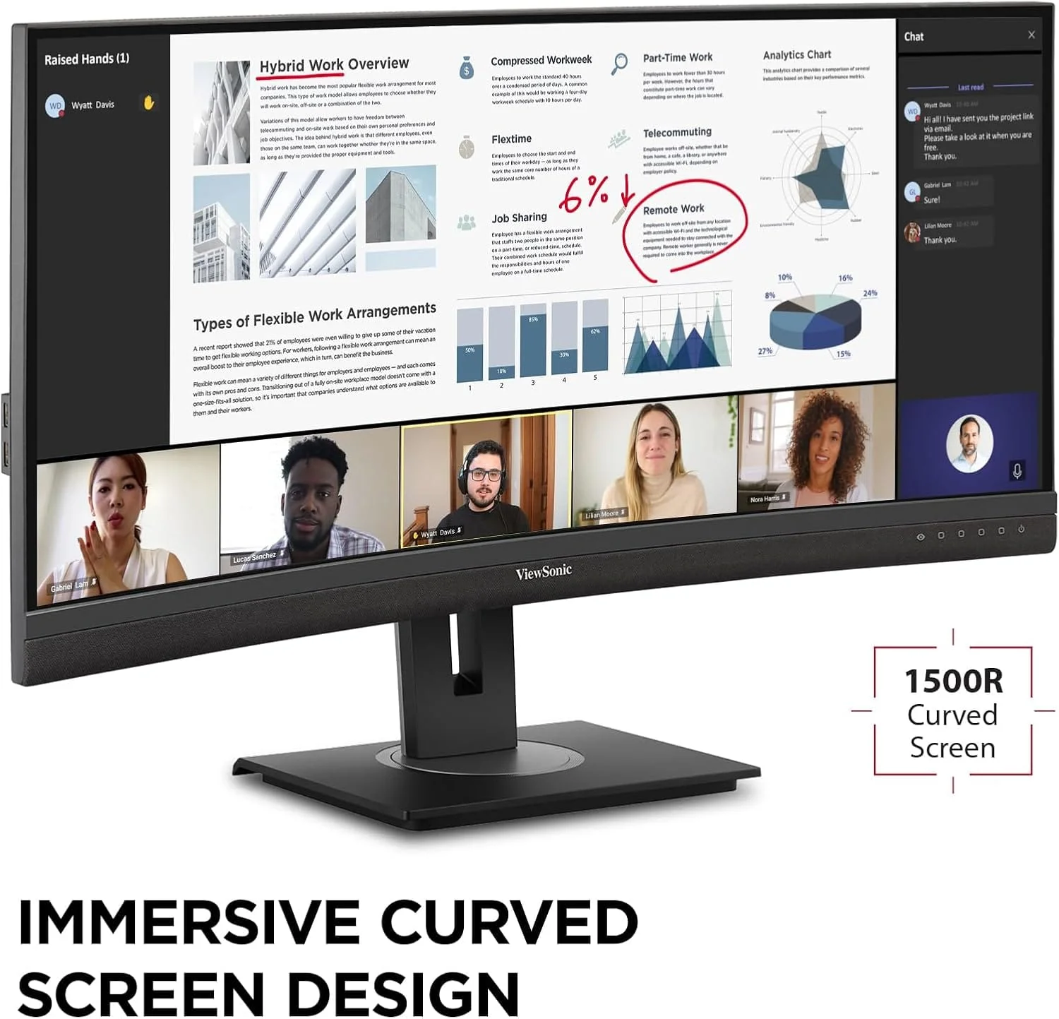 ViewSonic 34" 21:9 1440p Curved Monitor with Ergonomic Design, 100W USB C, 100 Hz, Black - Certified Refurbished - Image 3