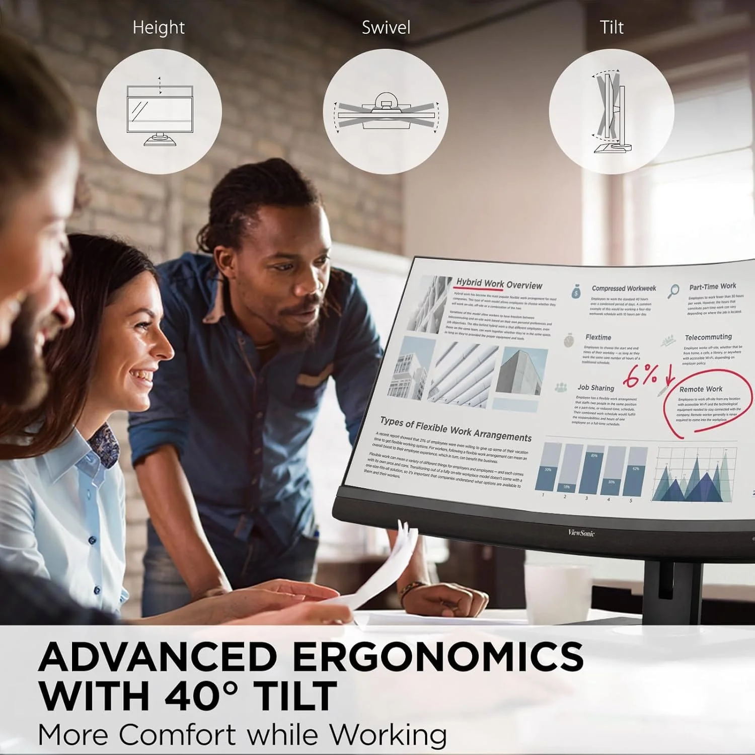 ViewSonic 34" 21:9 1440p Curved Monitor with Ergonomic Design, 100W USB C, 100 Hz, Black - Certified Refurbished - Image 4