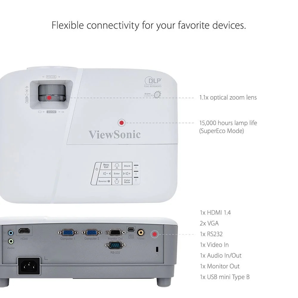 ViewSonic 3600 Lumens WXGA DLP HDMI Projector - Certified Refurbished - Image 9