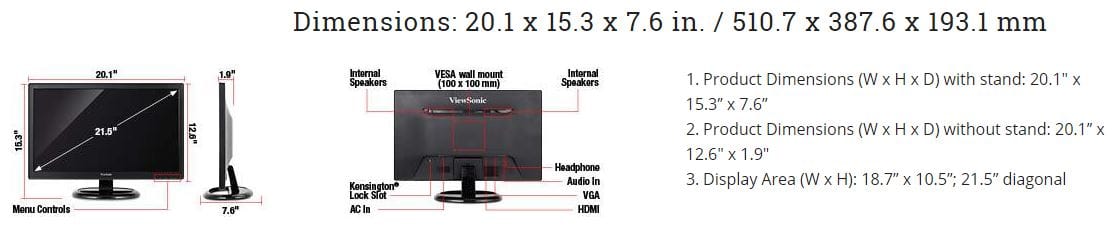 ViewSonic VA2265SMH-R 22" 1080p LED Monitor HDMI, VGA - C Grade Refurbished - Image 7