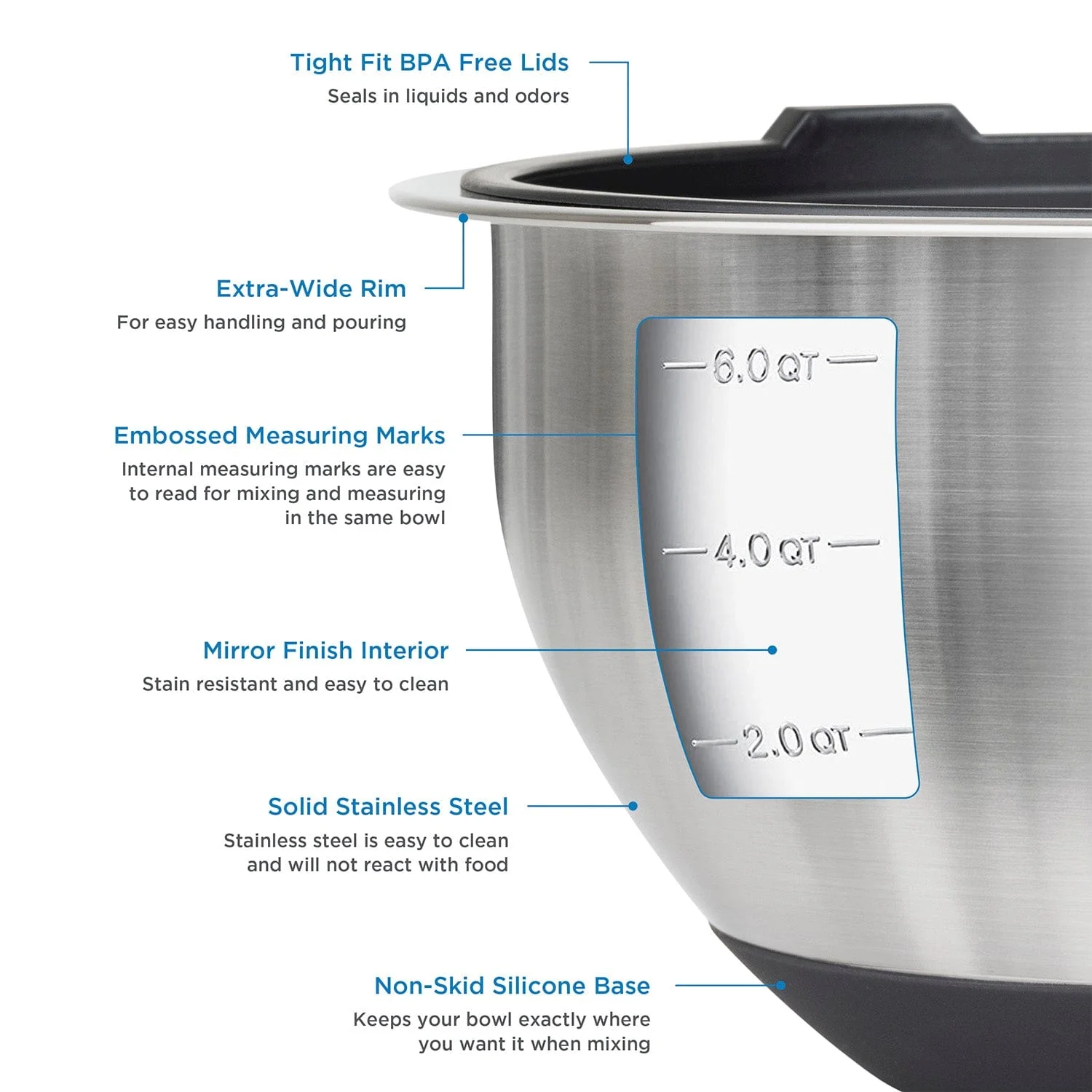 Viking 10-pc Stainless Steel Mixing Bowl Set with Lids and Silicone Nonslip Base, Black - Image 4