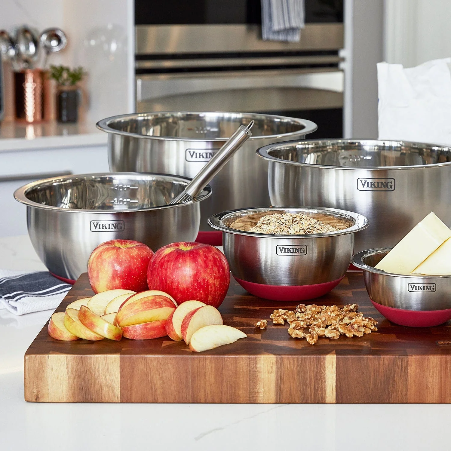 Viking 10-pc Stainless Steel Mixing Bowl Set with Lids and Silicone Nonslip Base, Red - Image 3