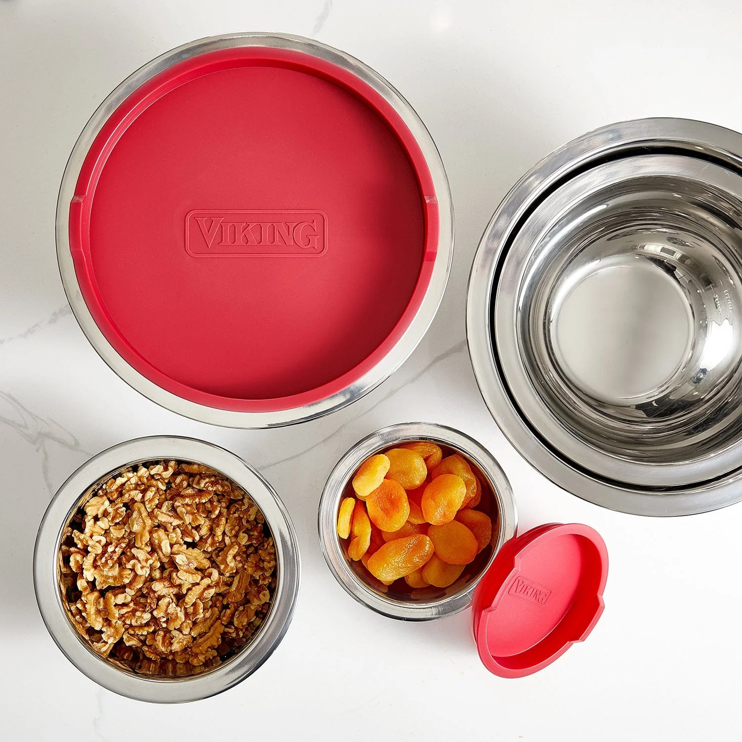 Viking 10-pc Stainless Steel Mixing Bowl Set with Lids and Silicone Nonslip Base, Red - Image 4