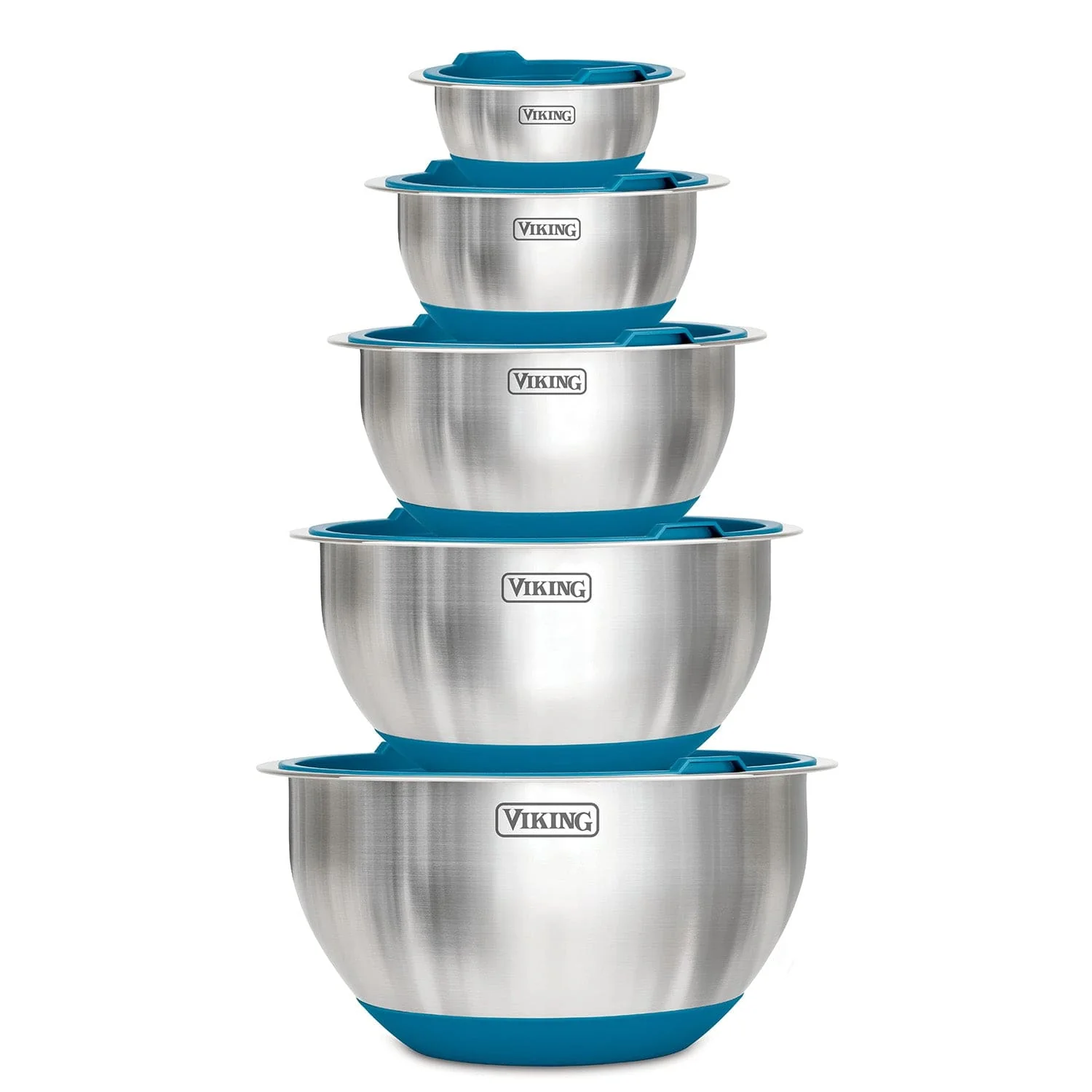 Viking 10-pc Stainless Steel Mixing Bowl Set with Lids and Silicone Nonslip Base, Teal
