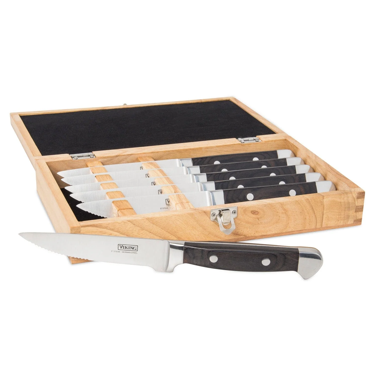 Viking German Steel Steakhouse 6-pc Steak Knife Set with Commemorative Box, Black Pakkawood