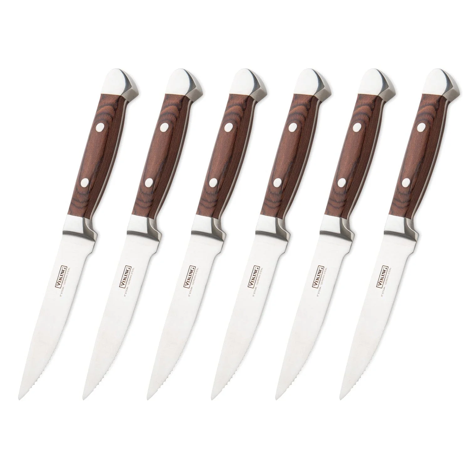 Viking German Steel Steakhouse 6-pc Steak Knife Set with Commemorative Box, Red Pakkawood - Image 2