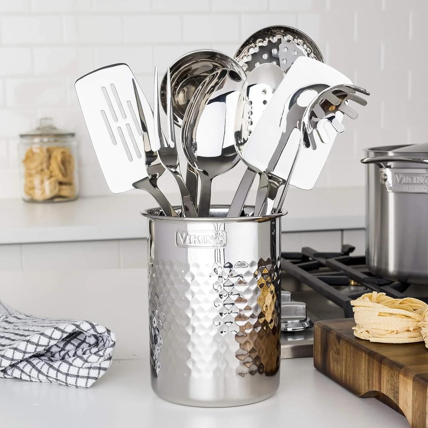 Viking Hammered Stainless Steel Utensil Holder, 6.75" x 4.75" - Image 3