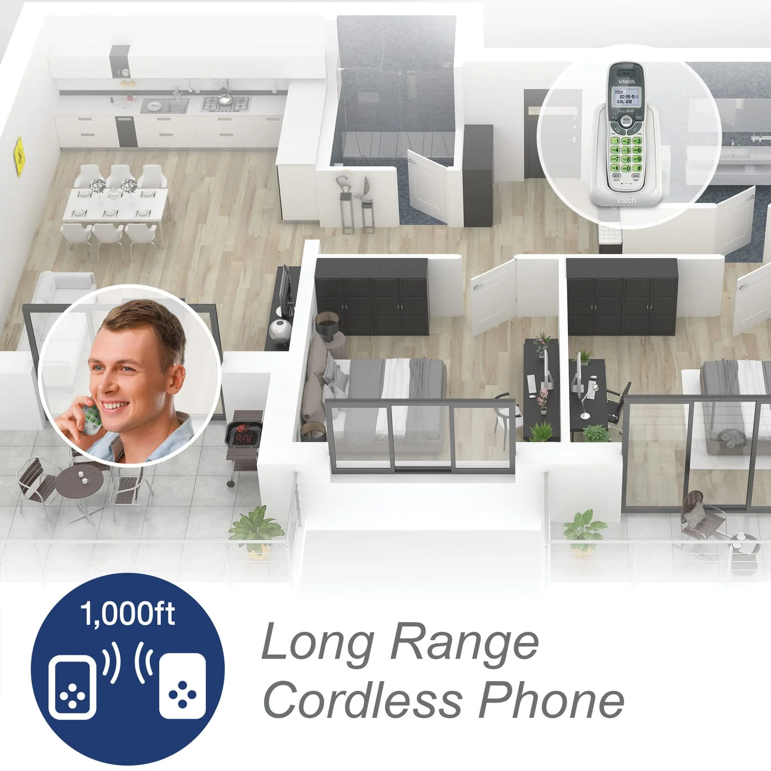 VTech 1-Handset DECT 6.0 Cordless Phone System for Landline, Caller ID/Call Waiting, and Backlit Keypad/Display, CS6114 - Image 2
