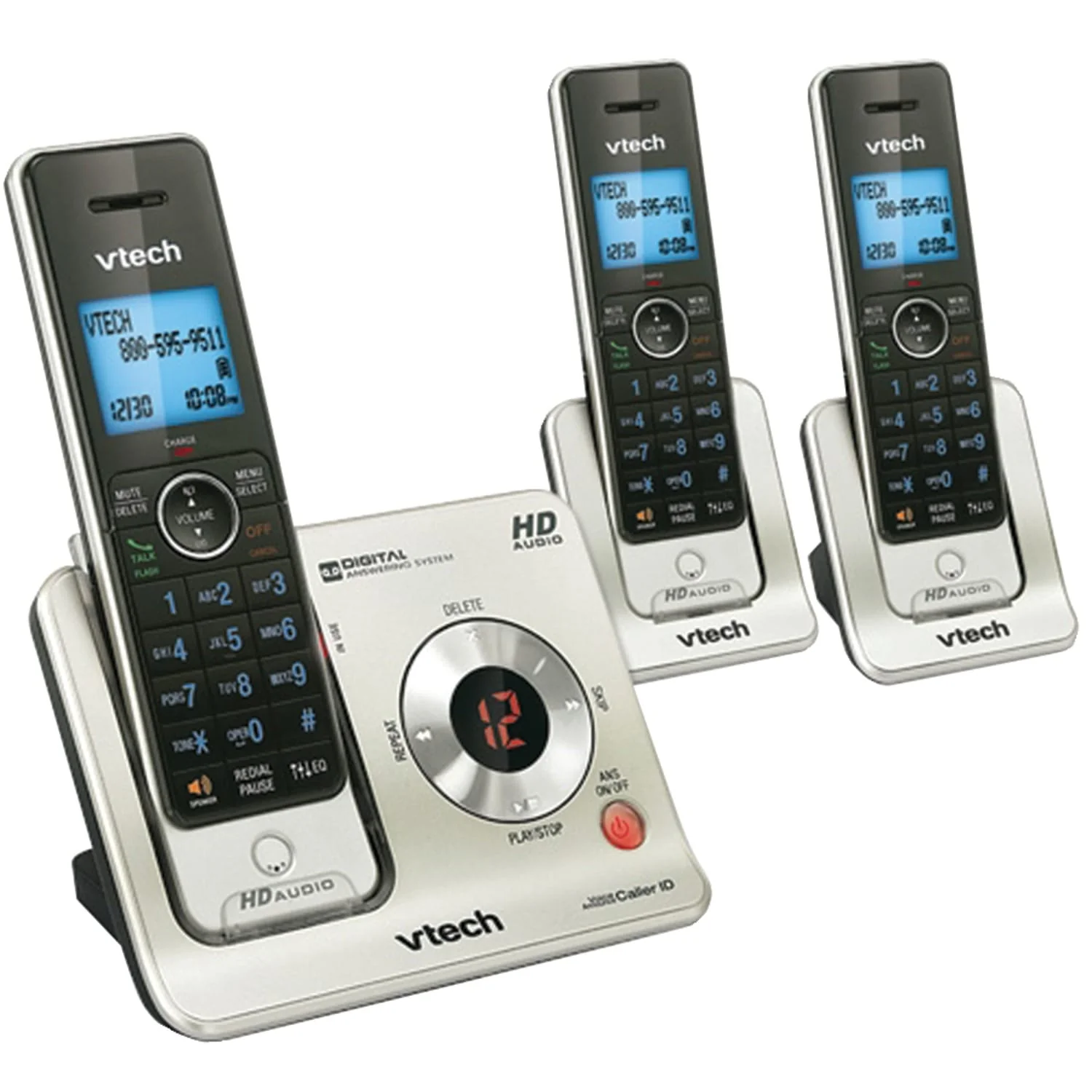 VTech 3-Handset DECT 6.0 Expandable Cordless Phone System for Landline, Answering System and Caller ID/Call Waiting, LS6425-3