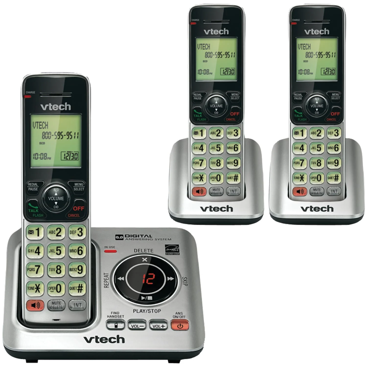 VTech DECT 6.0 Expandable Cordless Phone System for Landline, Digital Answering System and Caller ID/Call Waiting, 3 Handset - Image 2