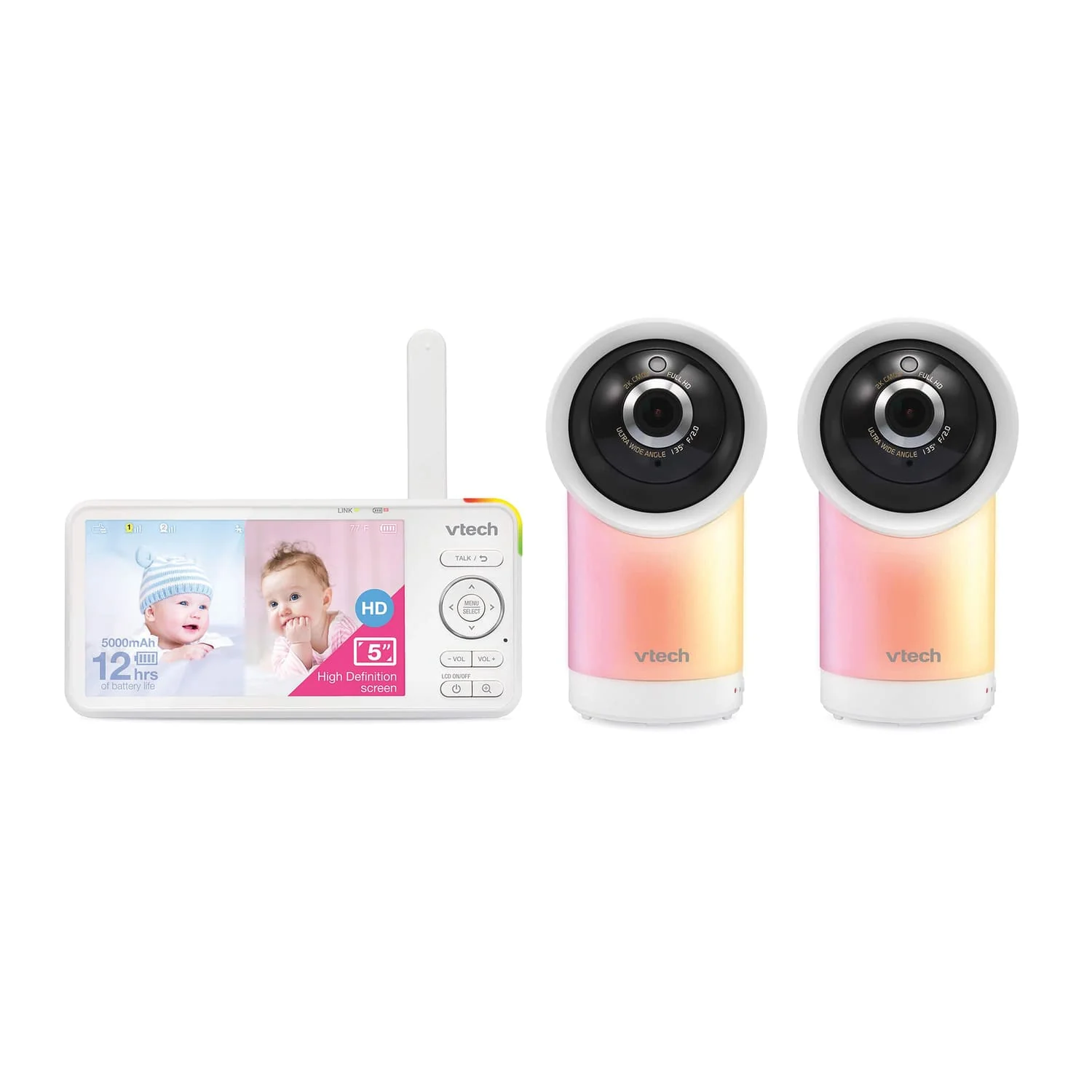 VTech RM57662HD Smart Wi-Fi 1080p 2-Camera 360°-Pan-and-Tilt Video Baby Monitor System with 5-In. Display, Night-Light, and Remote Access, White - Image 4