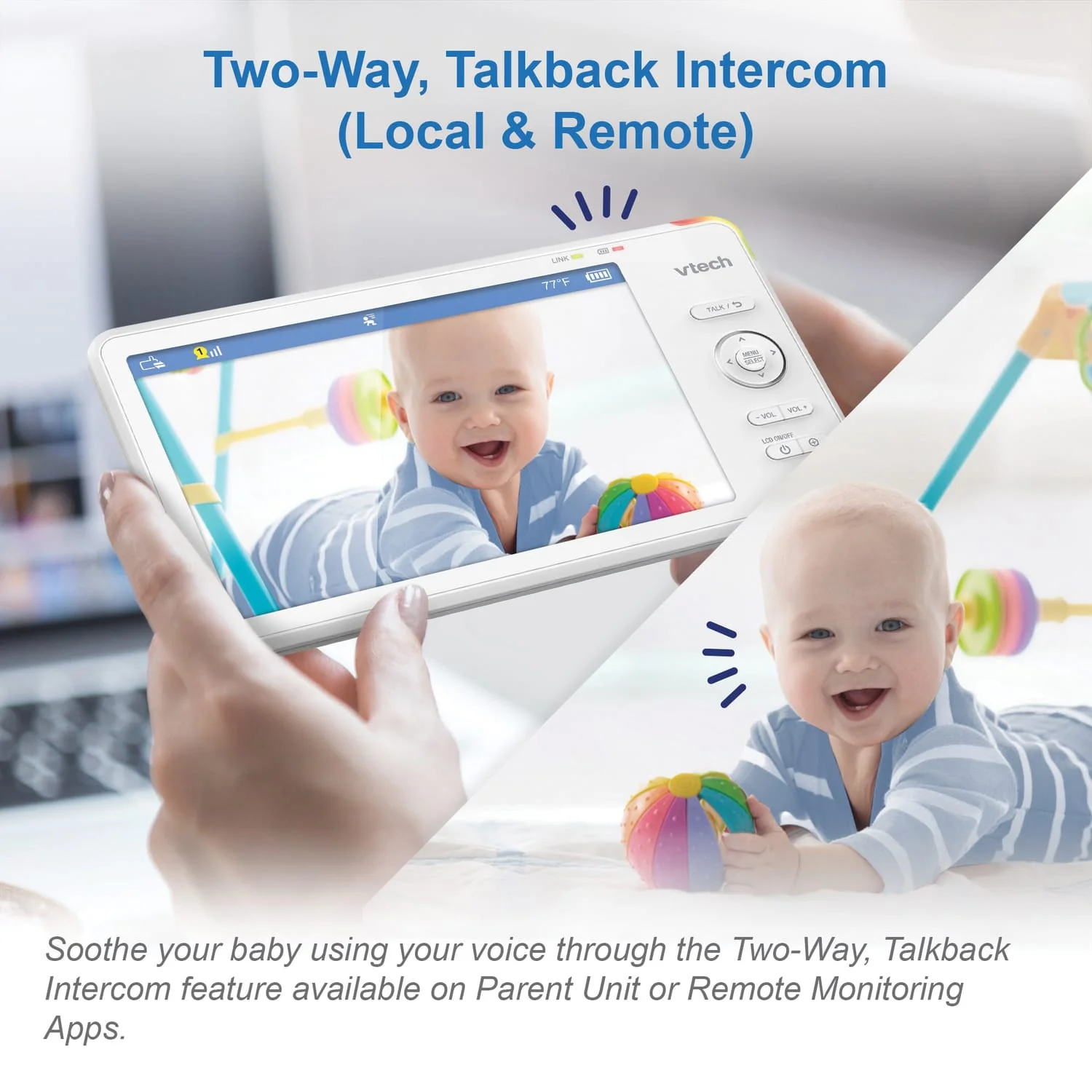 VTech RM77662HD Smart Wi-Fi 1080p 2-Camera 360°-Pan-and-Tilt Video Baby Monitor System with 7-In. Display, Night-Light, and Remote Access, White - Image 2
