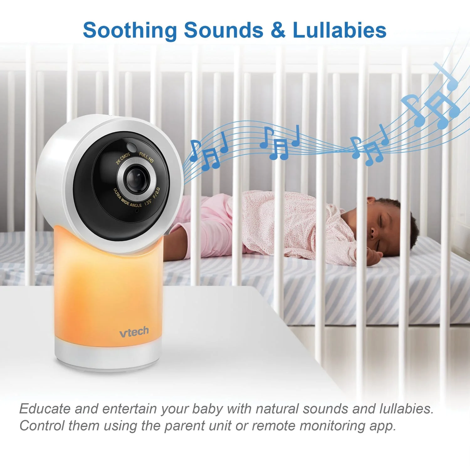 VTech RM77662HD Smart Wi-Fi 1080p 2-Camera 360°-Pan-and-Tilt Video Baby Monitor System with 7-In. Display, Night-Light, and Remote Access, White - Image 3