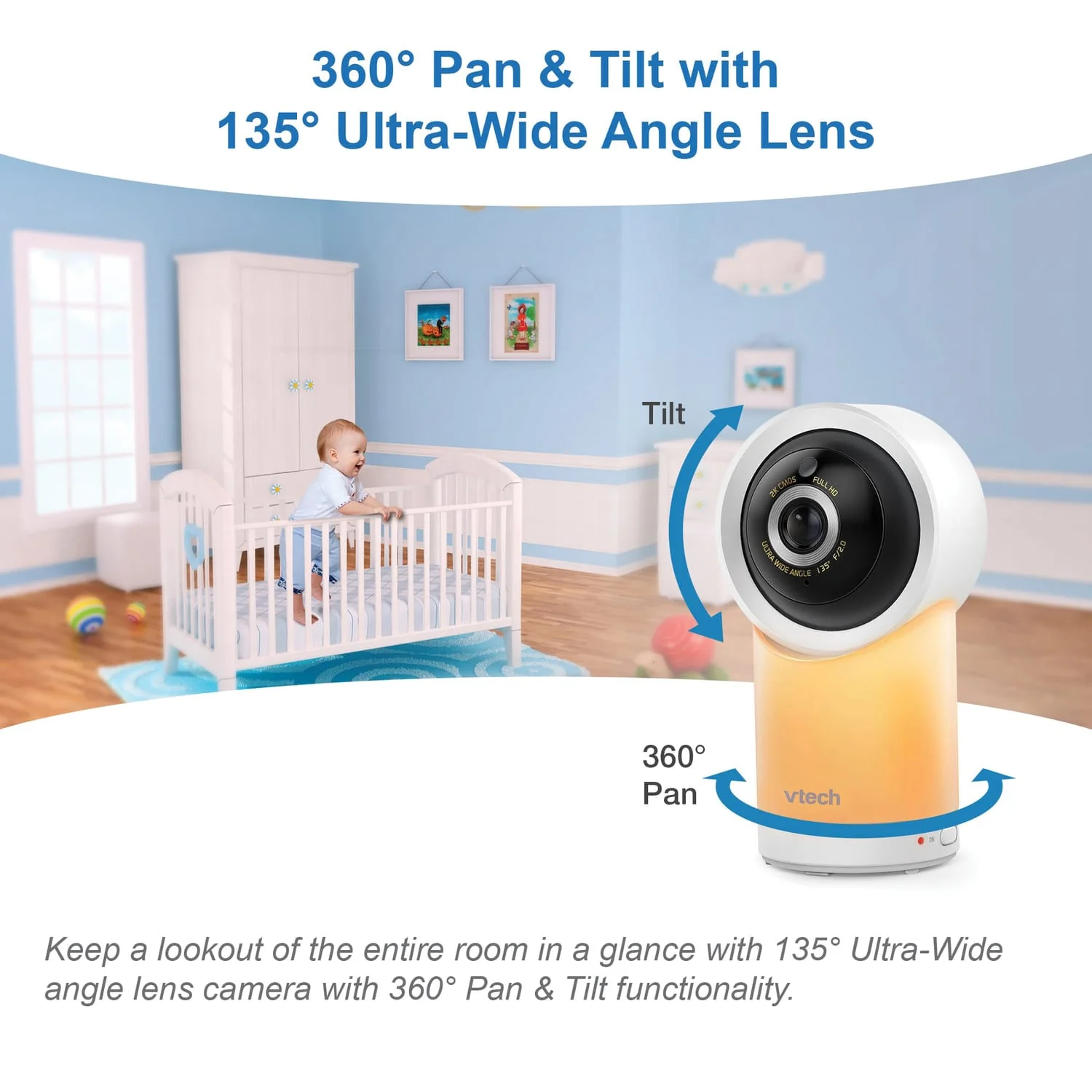 VTech RM77662HD Smart Wi-Fi 1080p 2-Camera 360°-Pan-and-Tilt Video Baby Monitor System with 7-In. Display, Night-Light, and Remote Access, White - Image 4