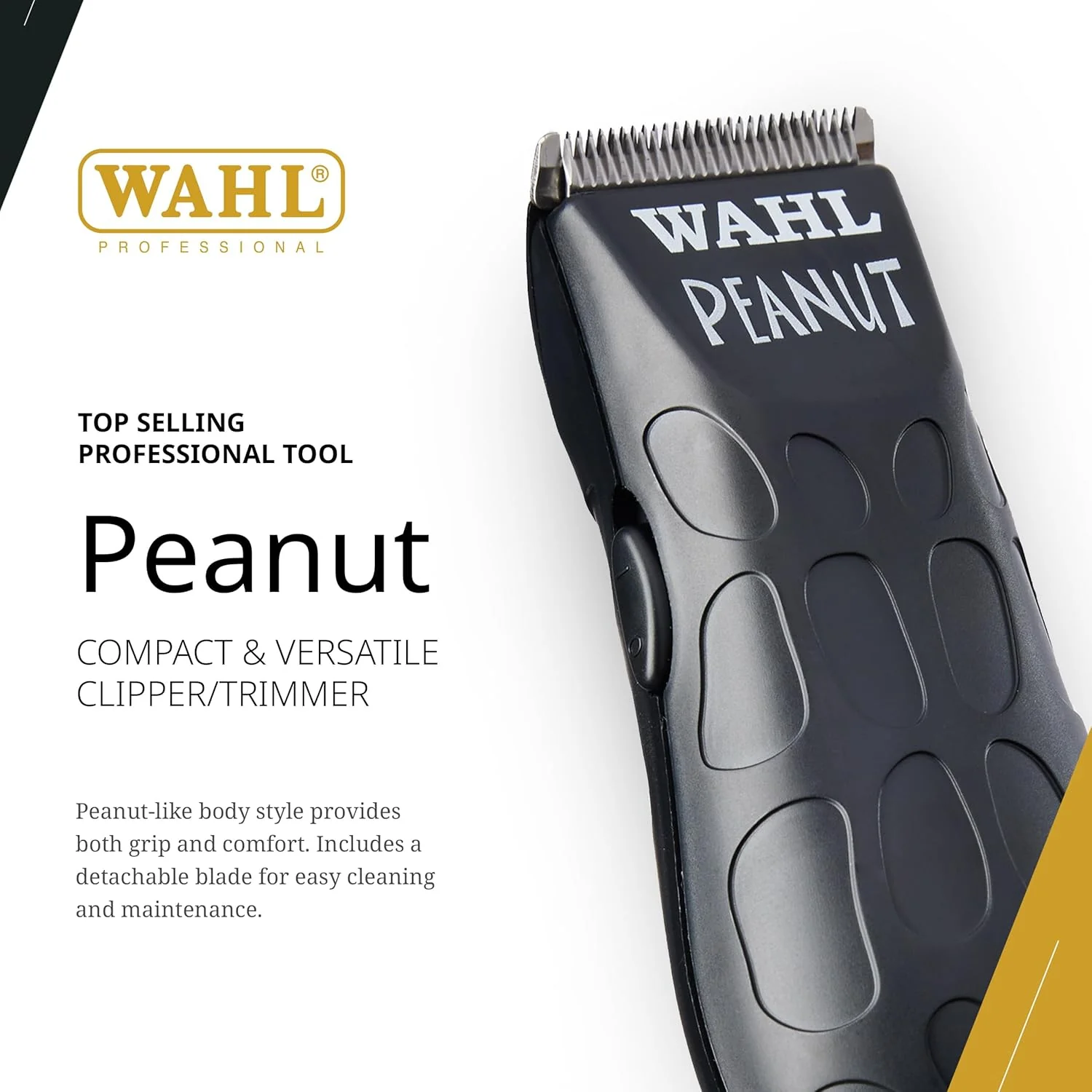 Wahl Professional Peanut-Grip Hair + Beard Trimmer Clipper, Corded, Black - Image 2